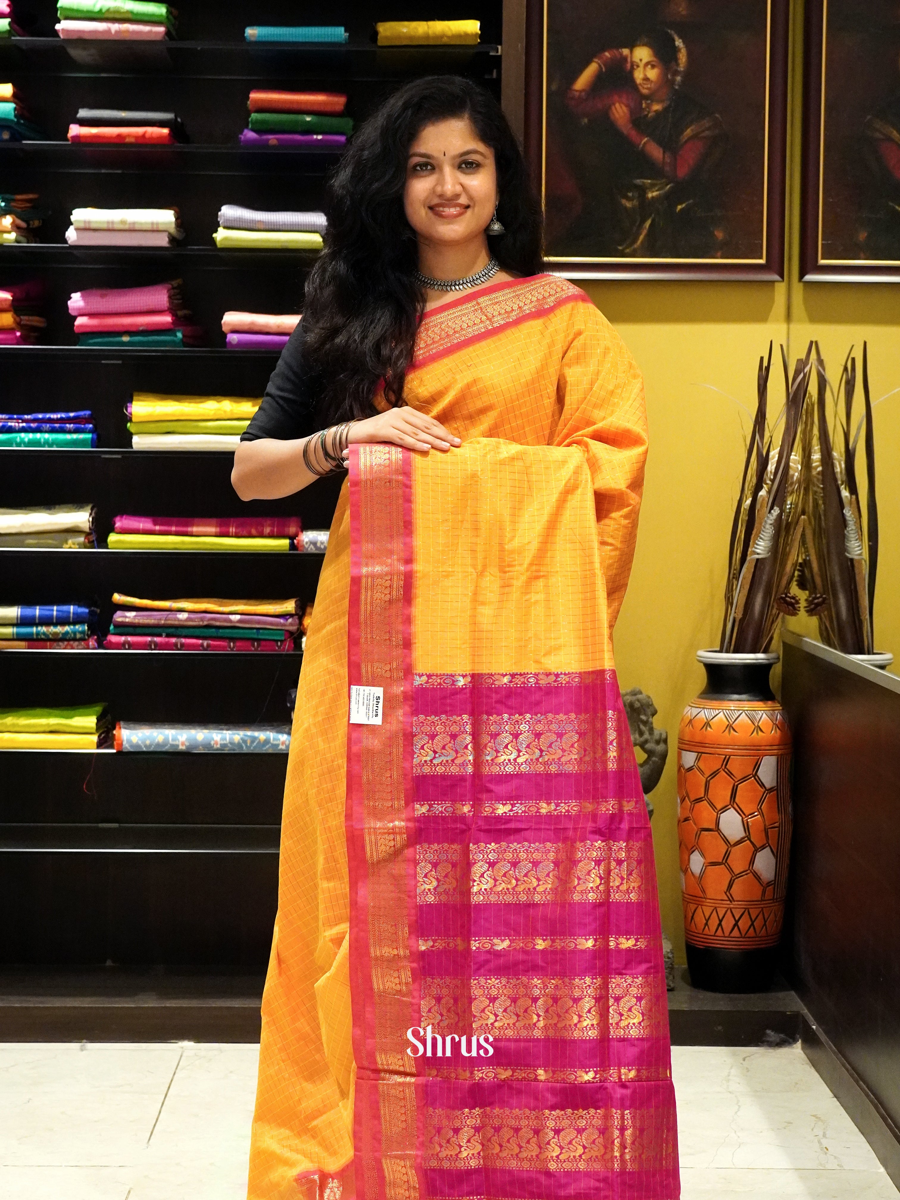 Yellow & Pink - Kalyani Cotton Saree