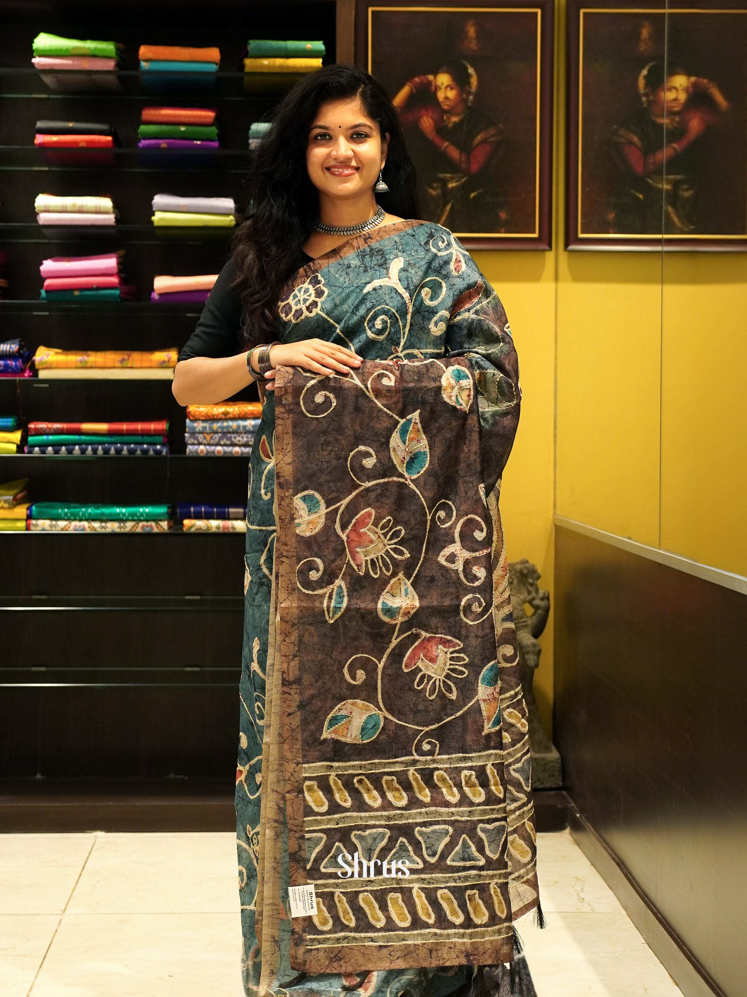 Blue & Brown - Semi Kantha Saree