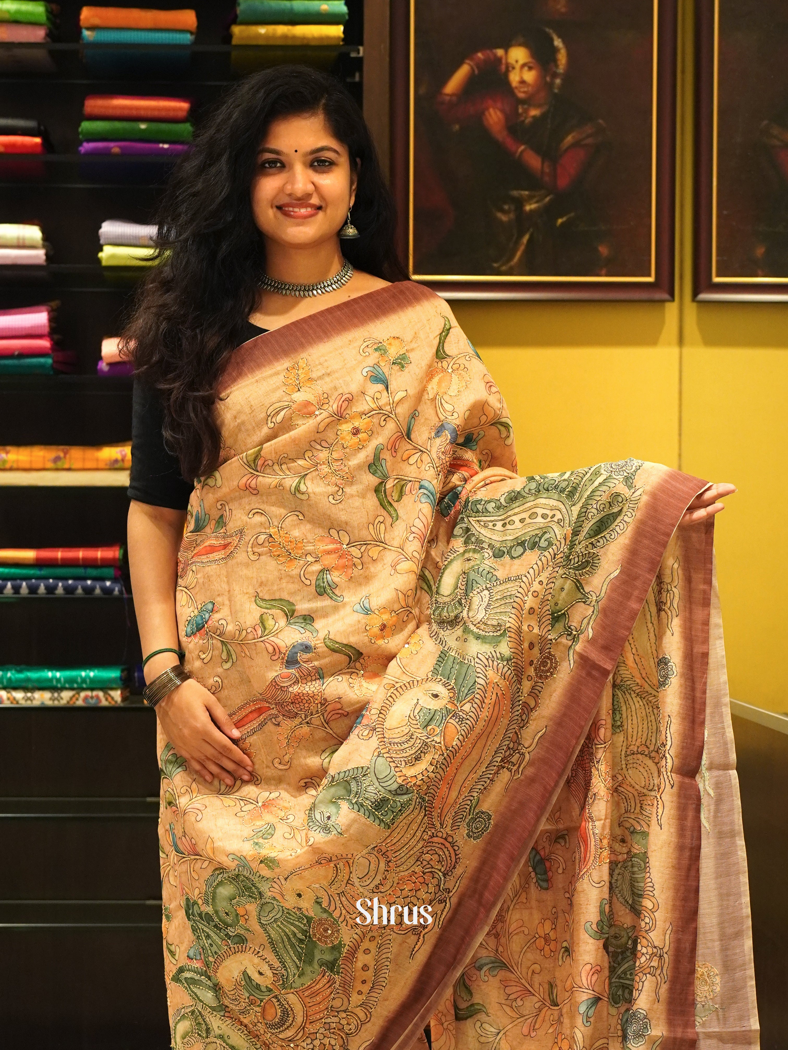 Orange & Brown - Semi Kantha Saree