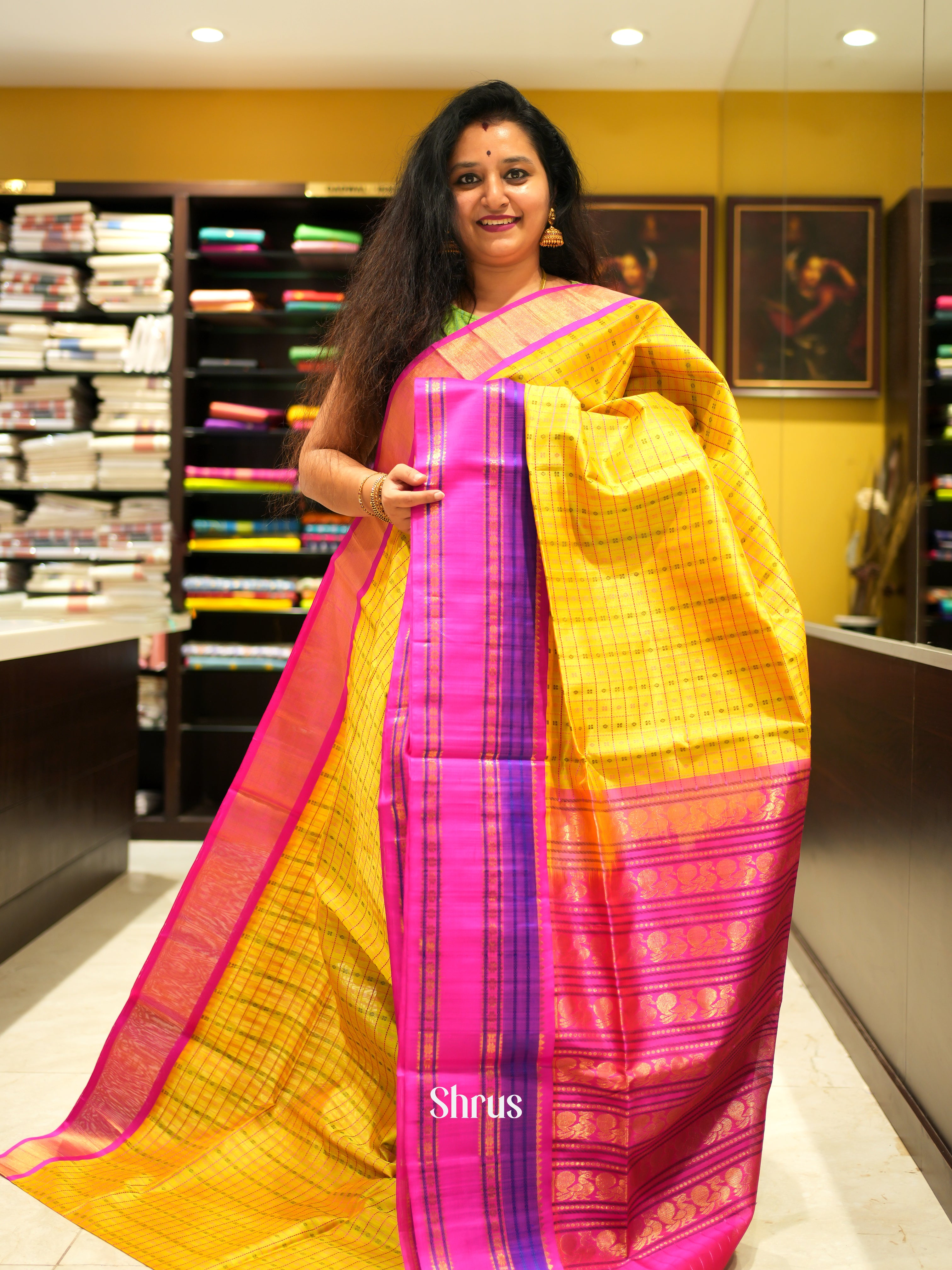 Yellow & Pink  - Silk Cotton Saree