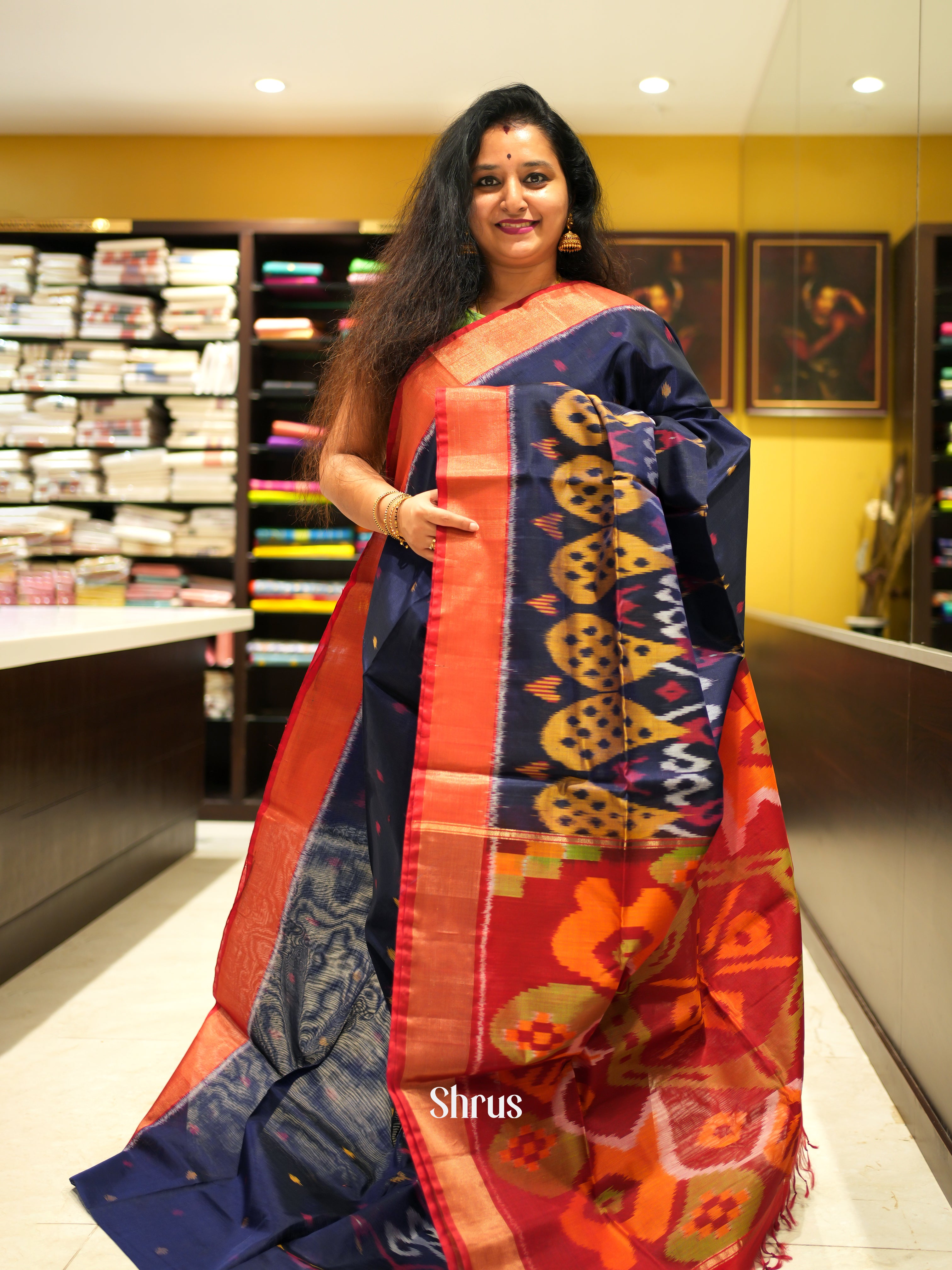 Blue & Red - Pochampally sico Saree