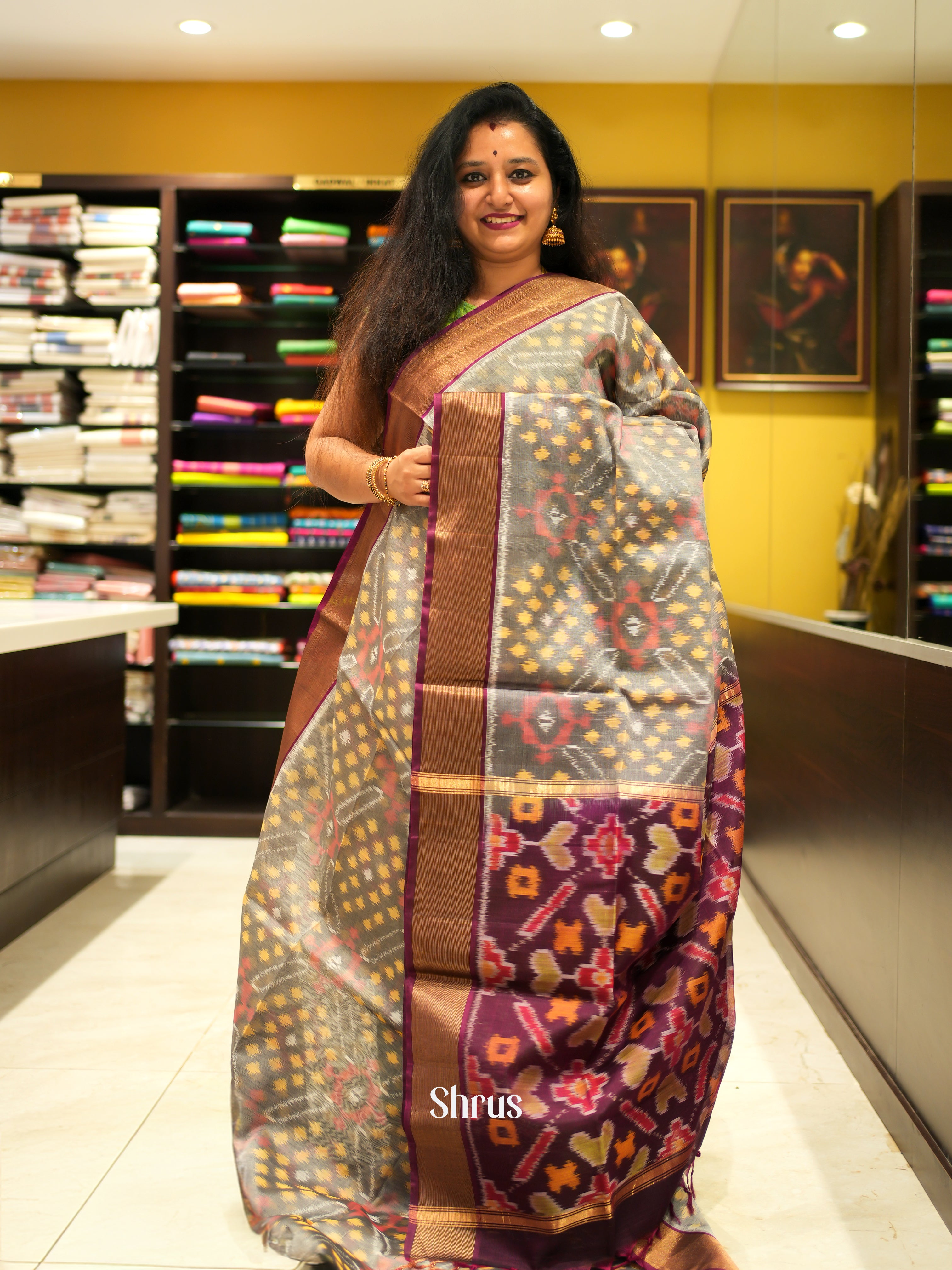 Grey & Purple - Pochampally sico Saree