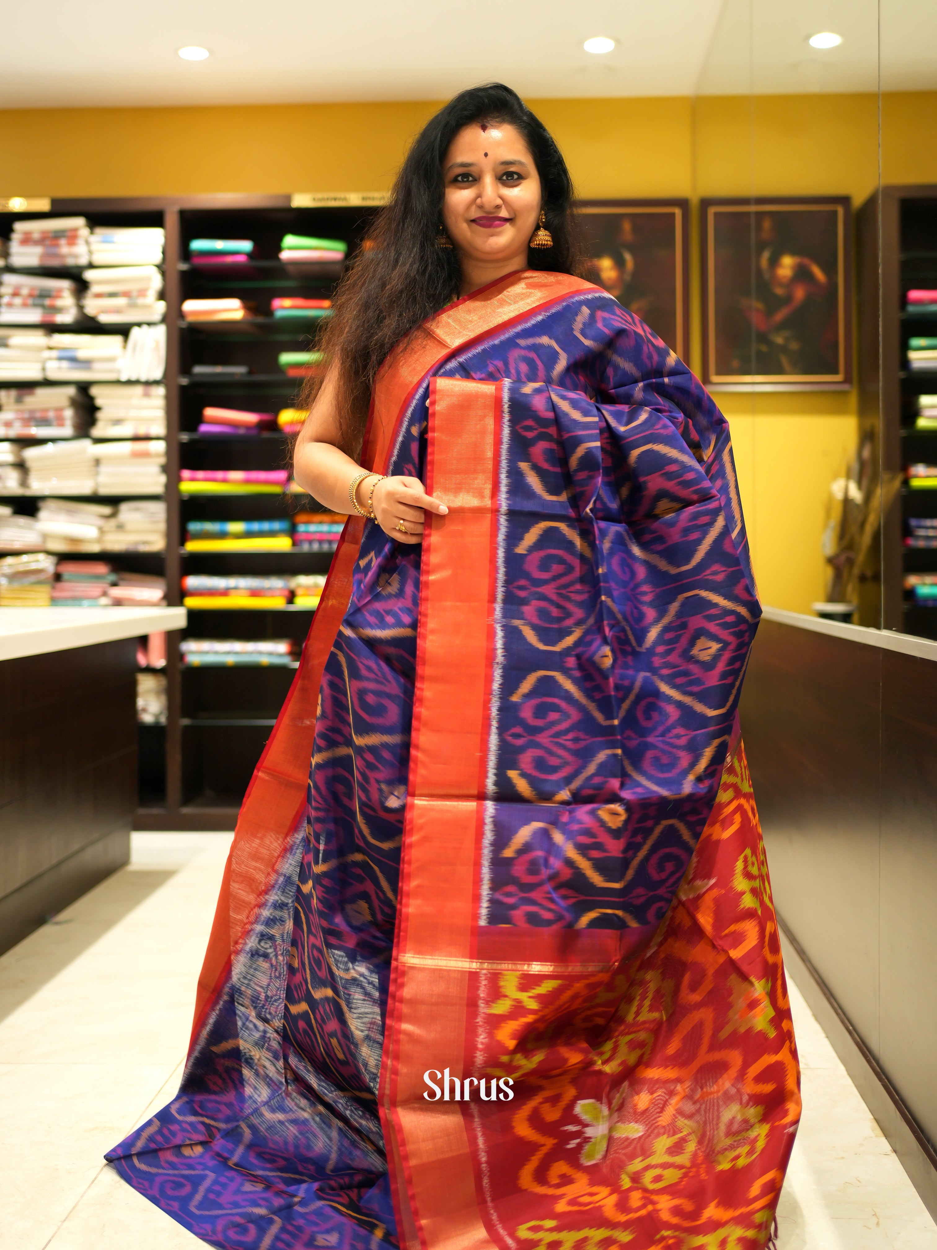 Violet & Red - Pochampally sico Saree