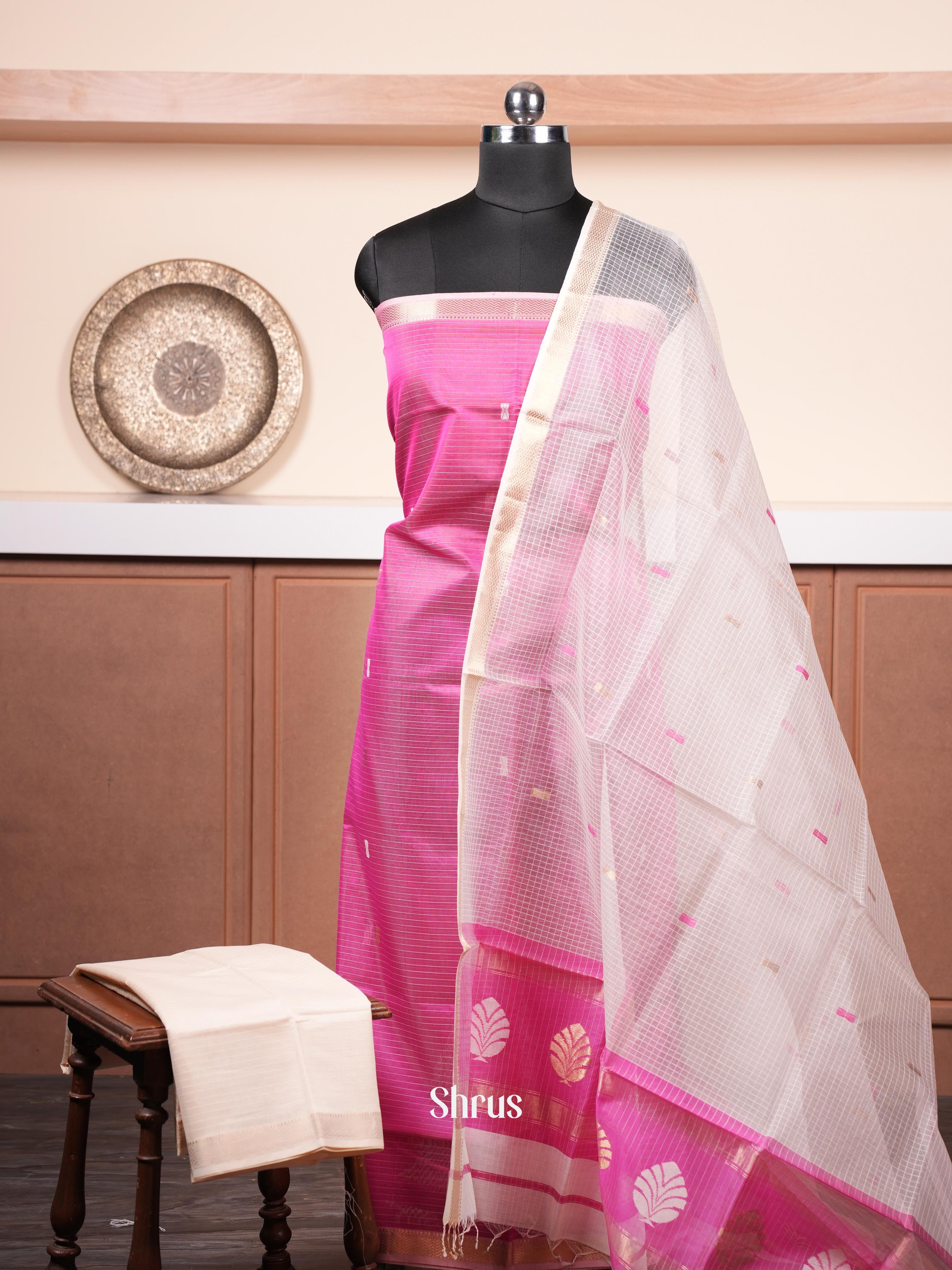 Pink & Cream - Maheshwari silkcotton salwar