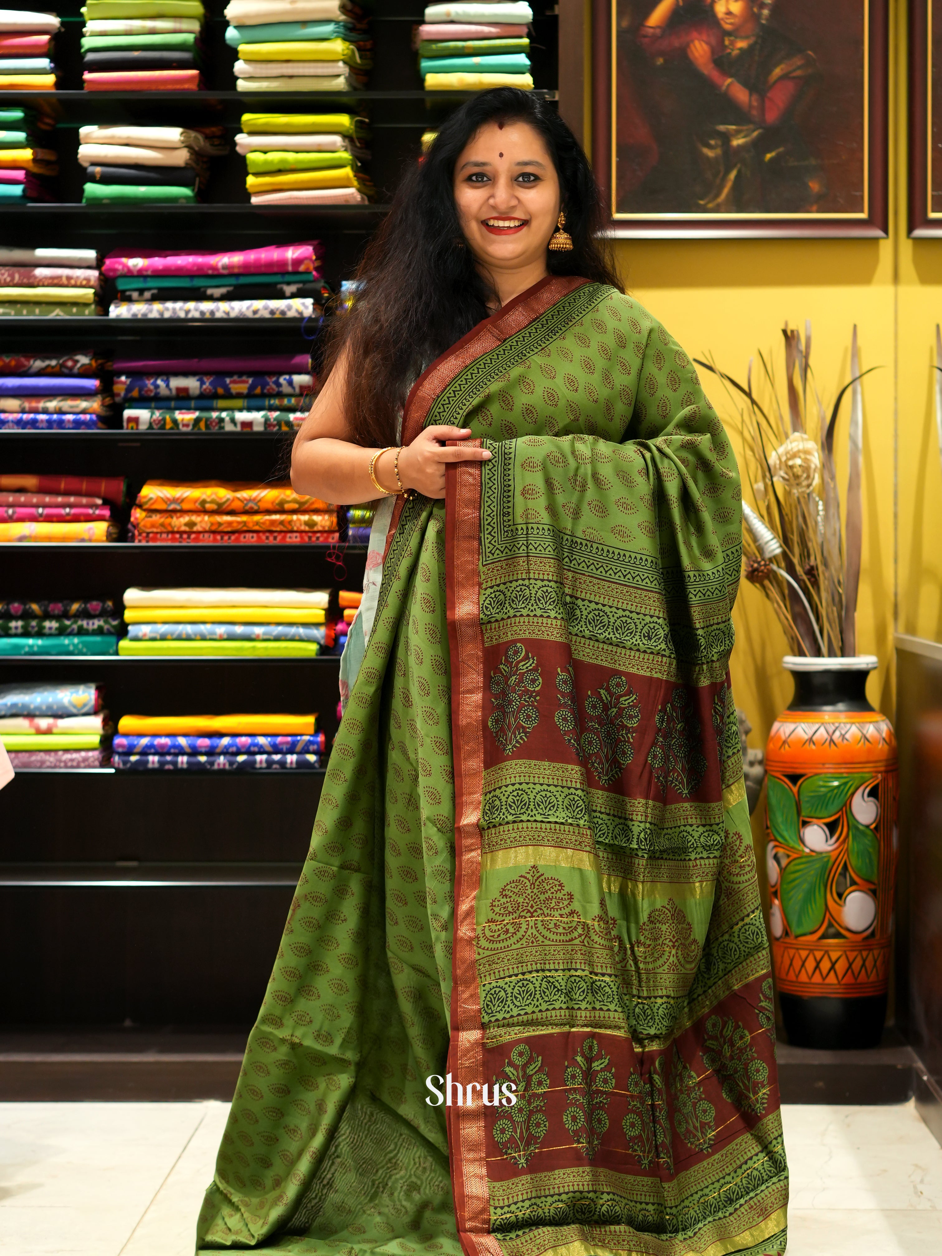 Green & Maroon- Maheswari sico Saree