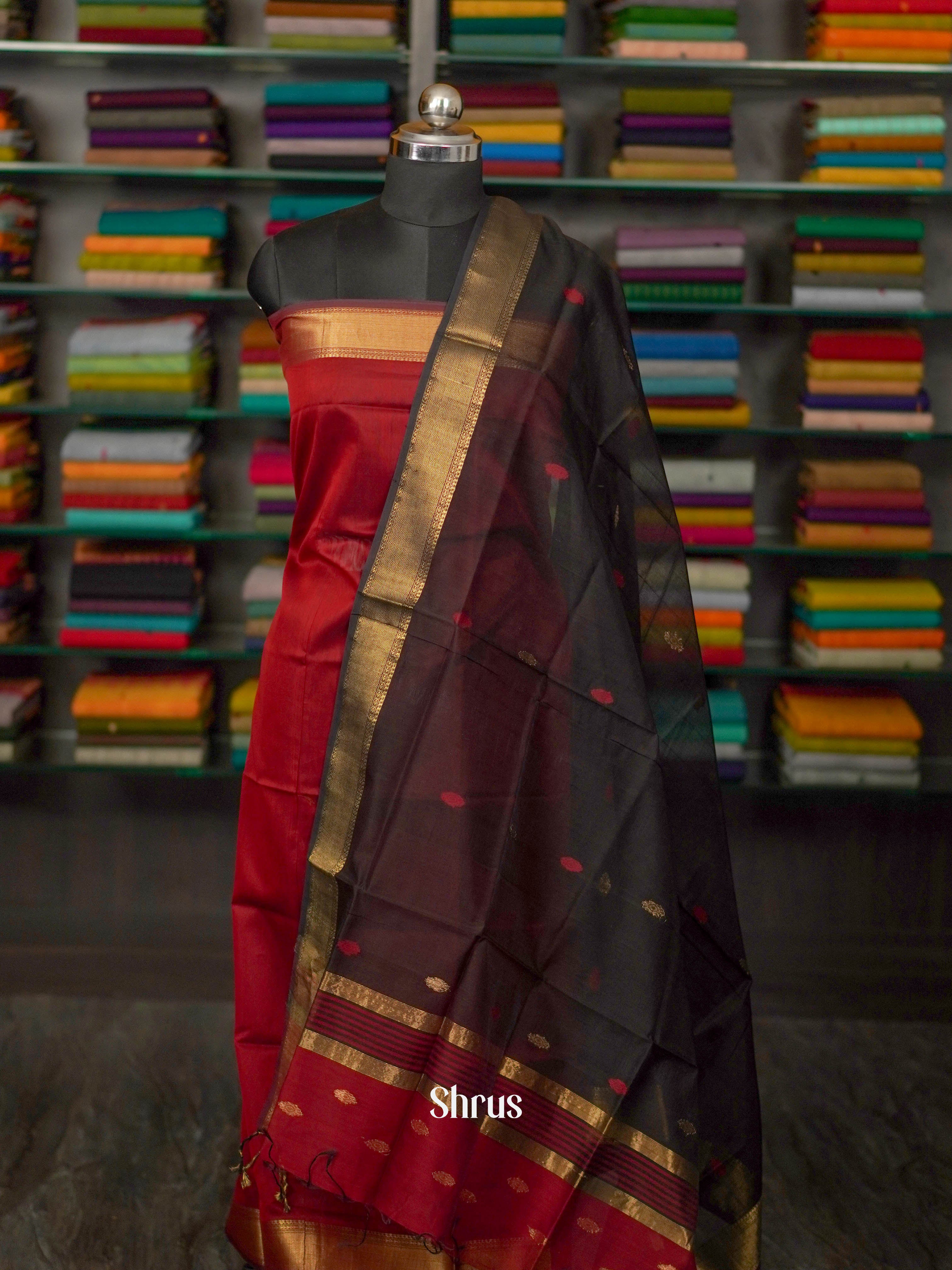 Maroon & Black  - maheswarisico top & dupatta combo