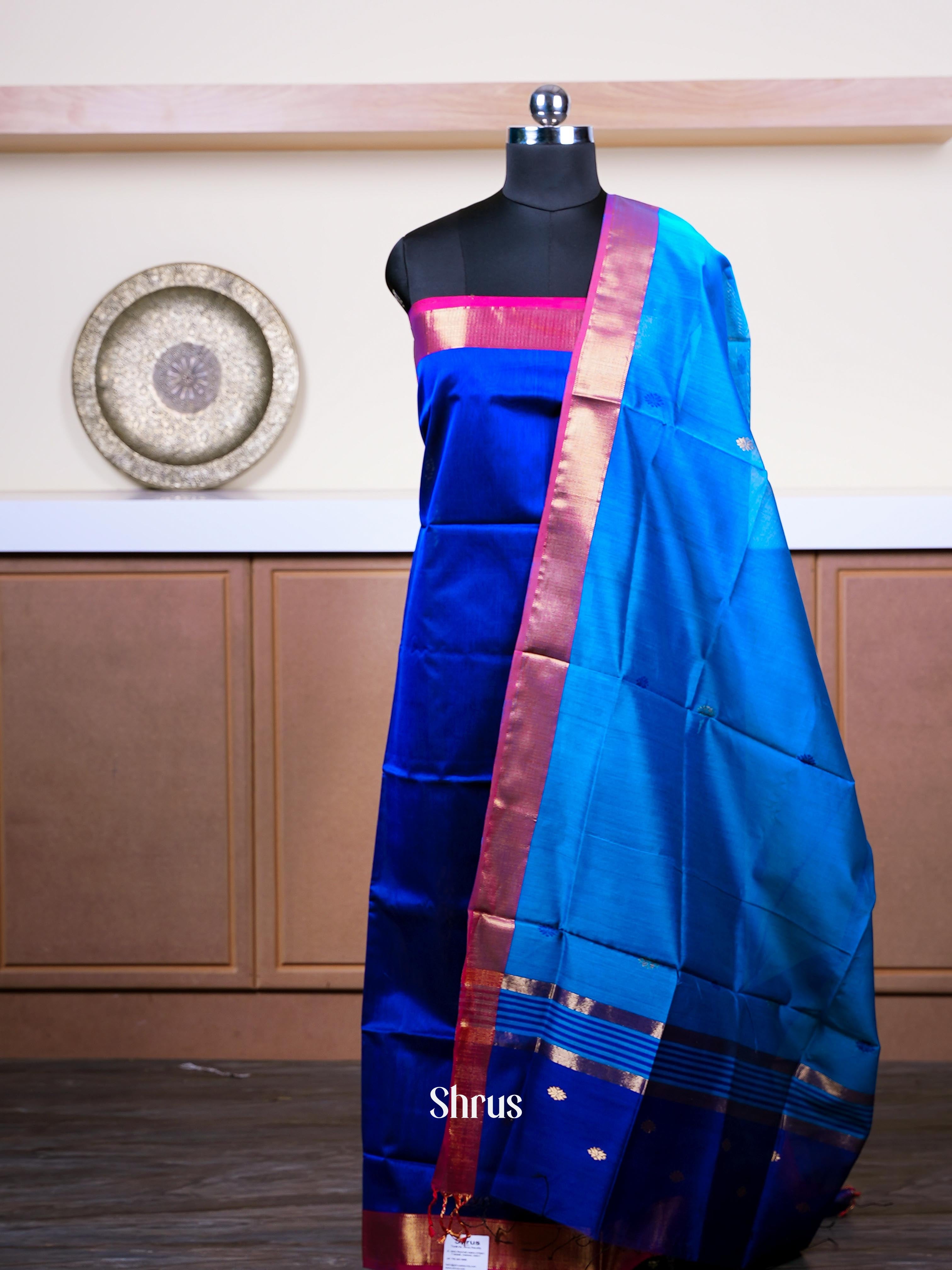 Navy Blue & Aqua Blue    - maheswarisico top & dupatta combo