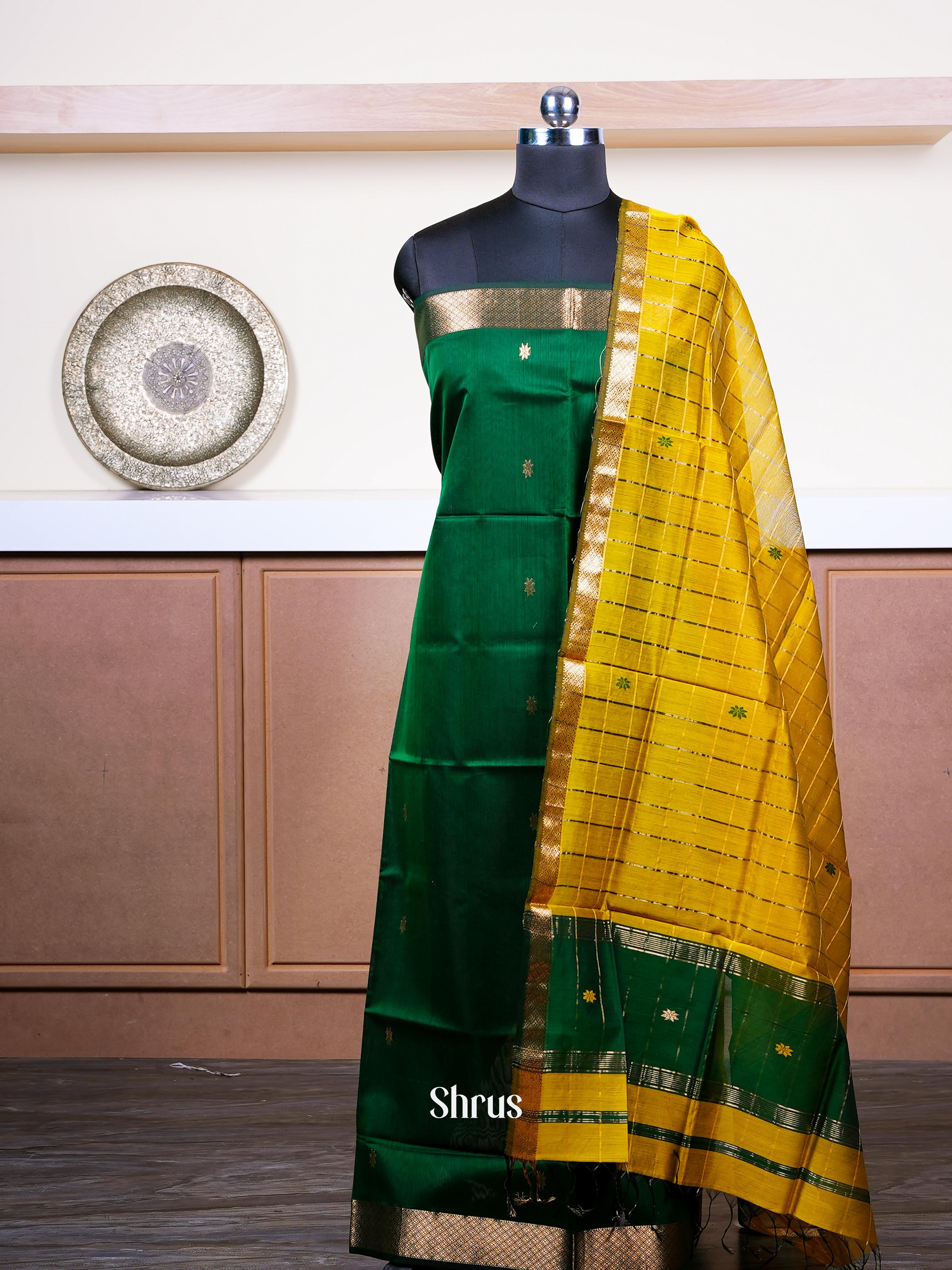 Green & Yellowish Green  - maheswarisico top & dupatta combo