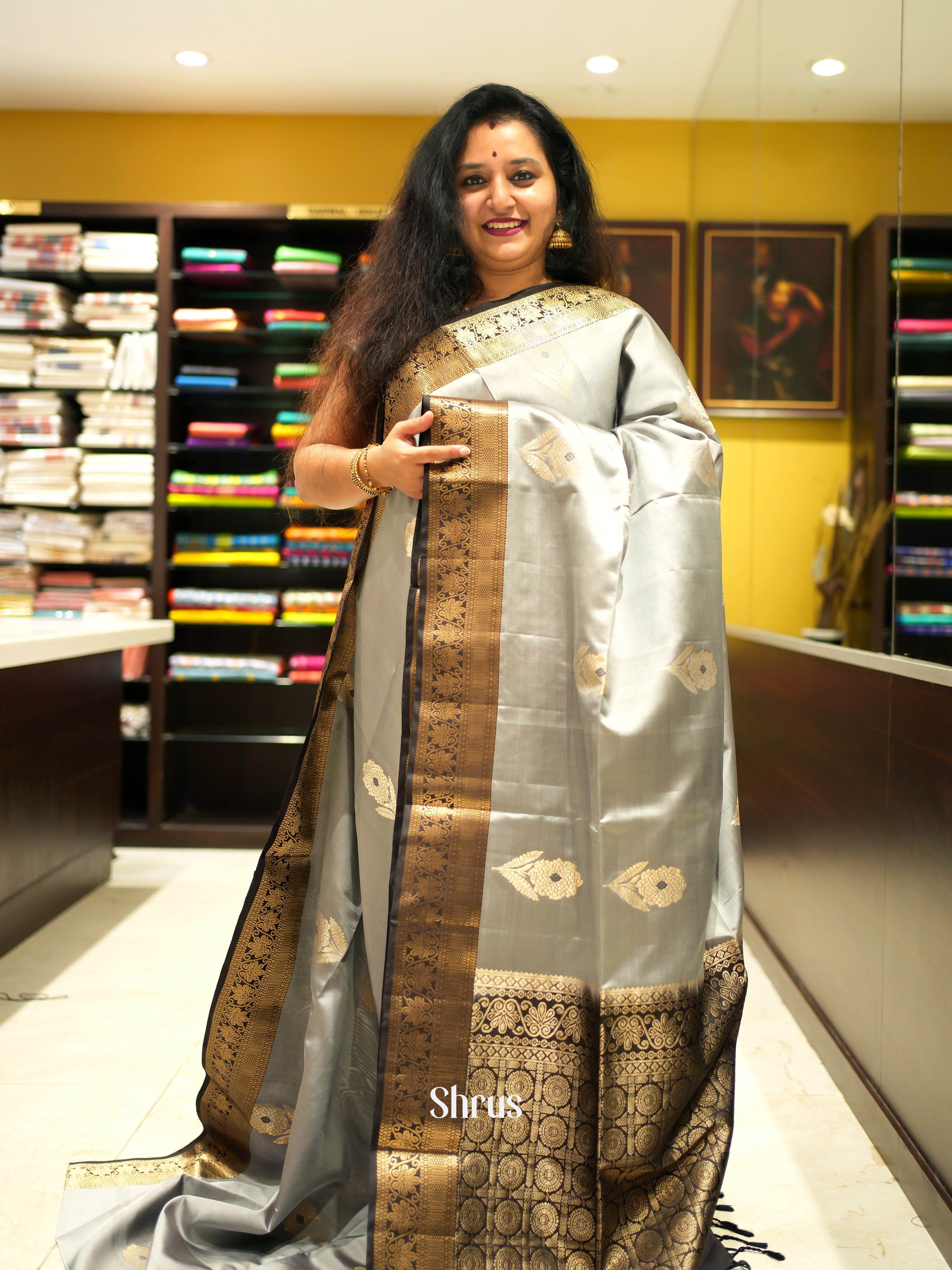 Grey & Black - Soft Silk Saree