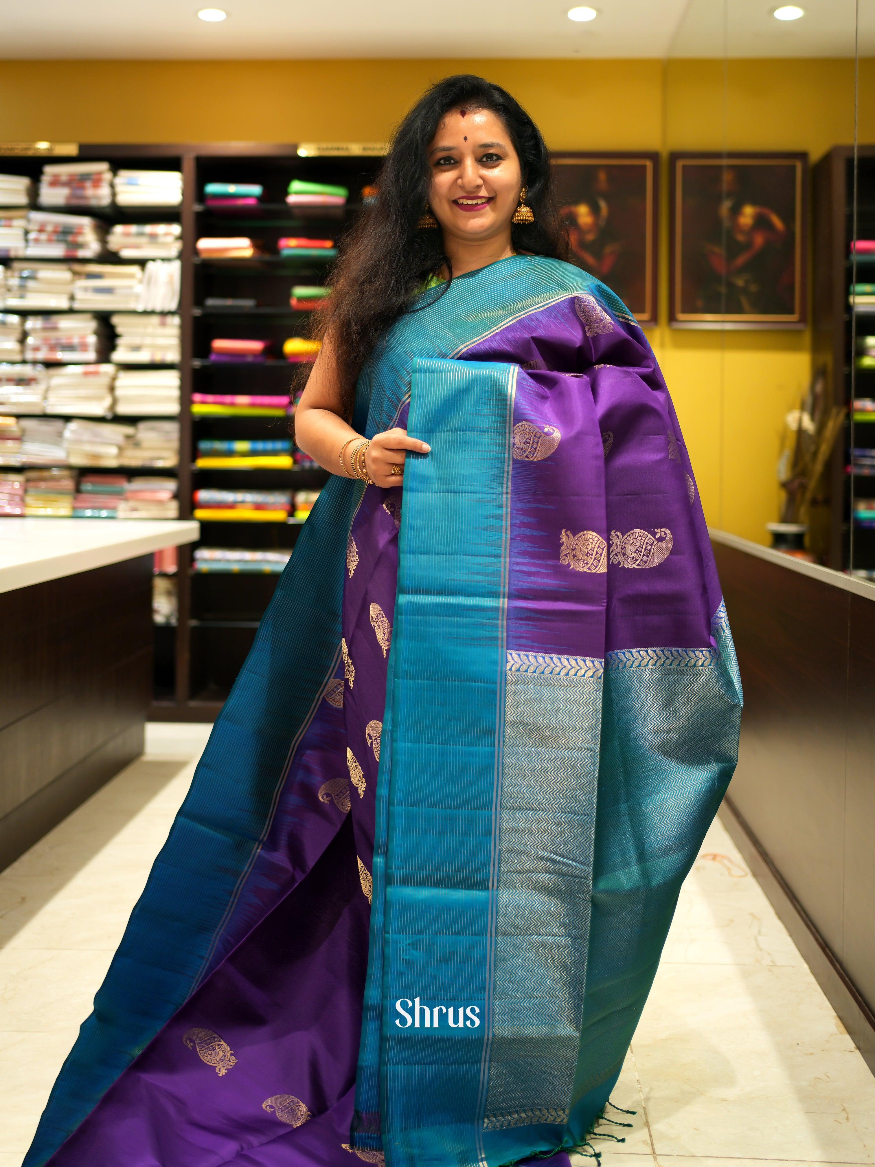 Violet & Blue - Soft Silk Saree