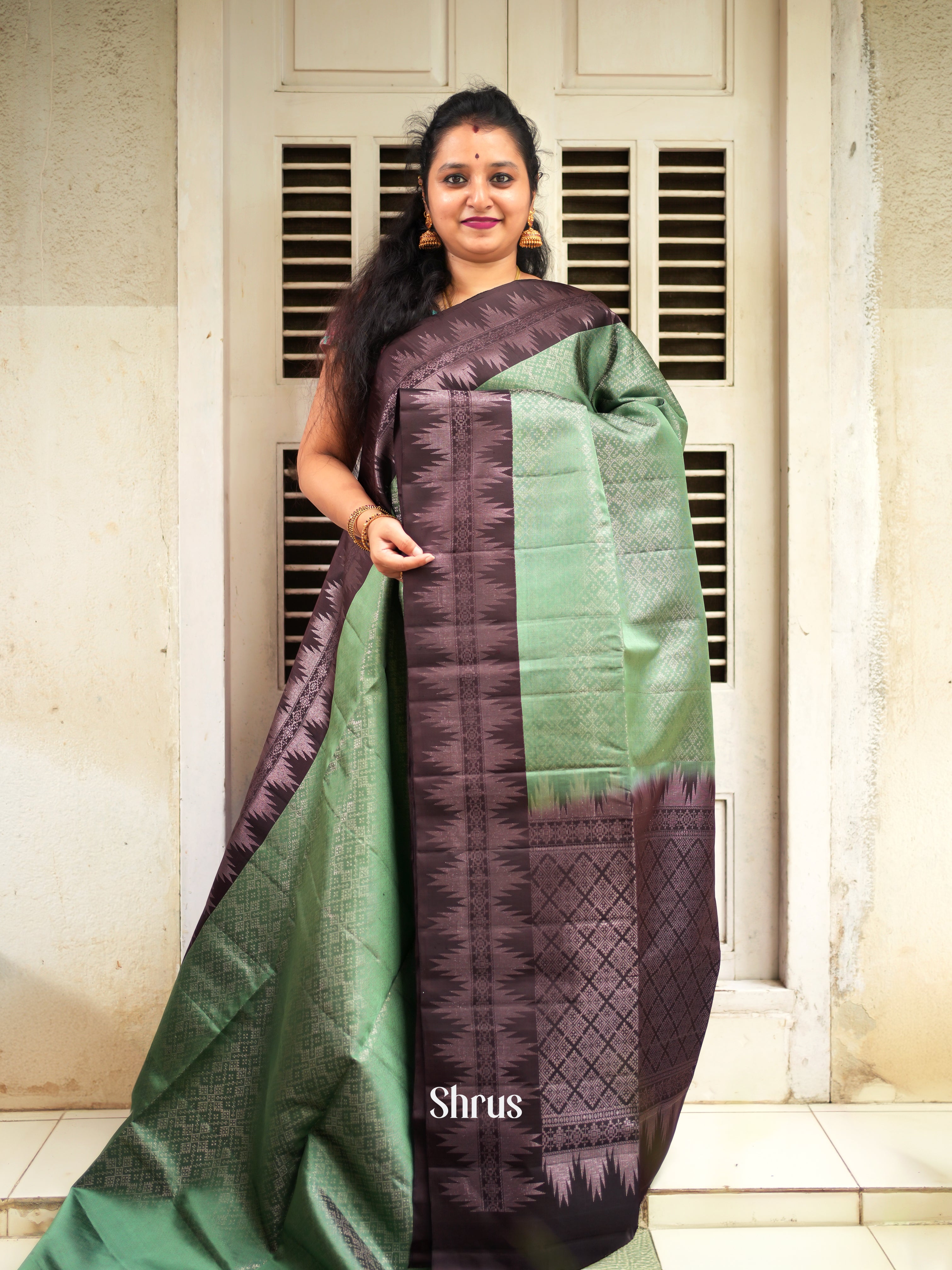 Green & Brown - Soft Silk Saree