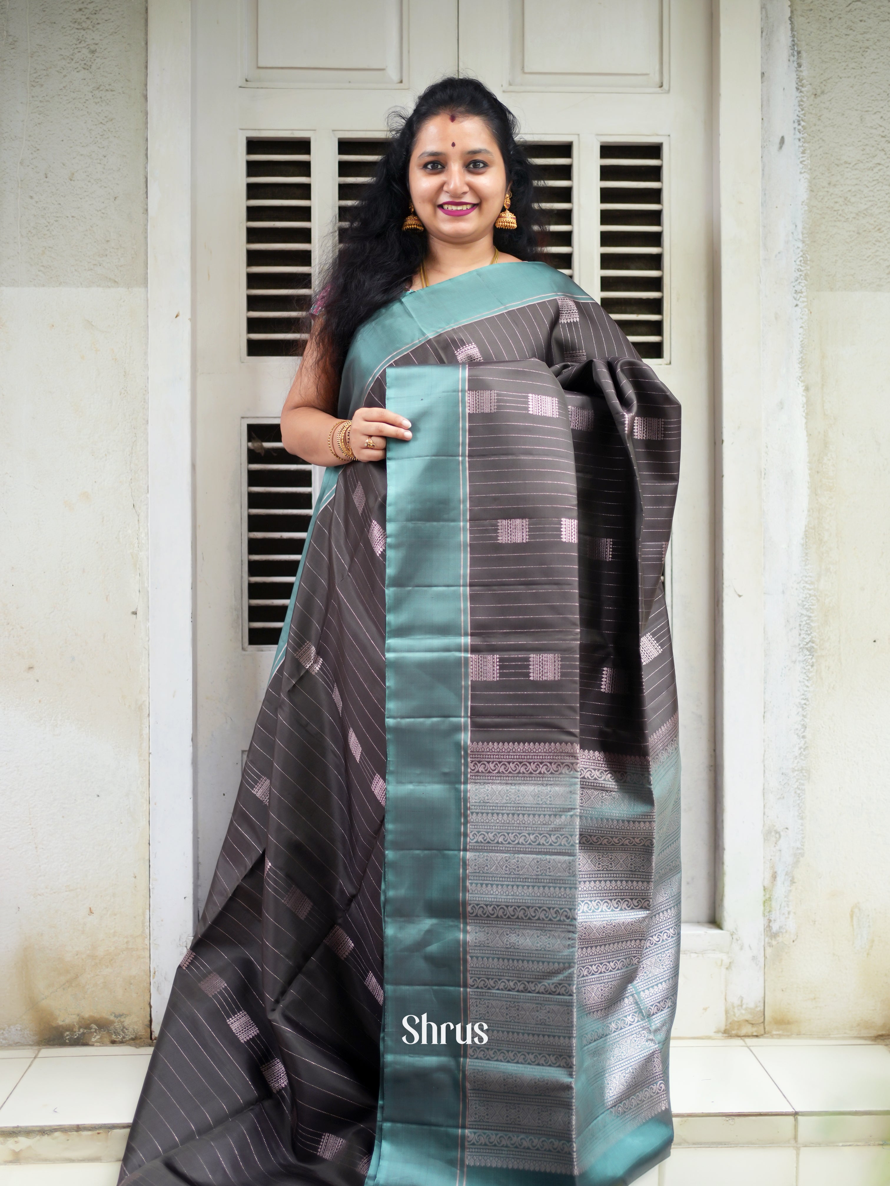 Grey & Blue - Soft Silk Saree