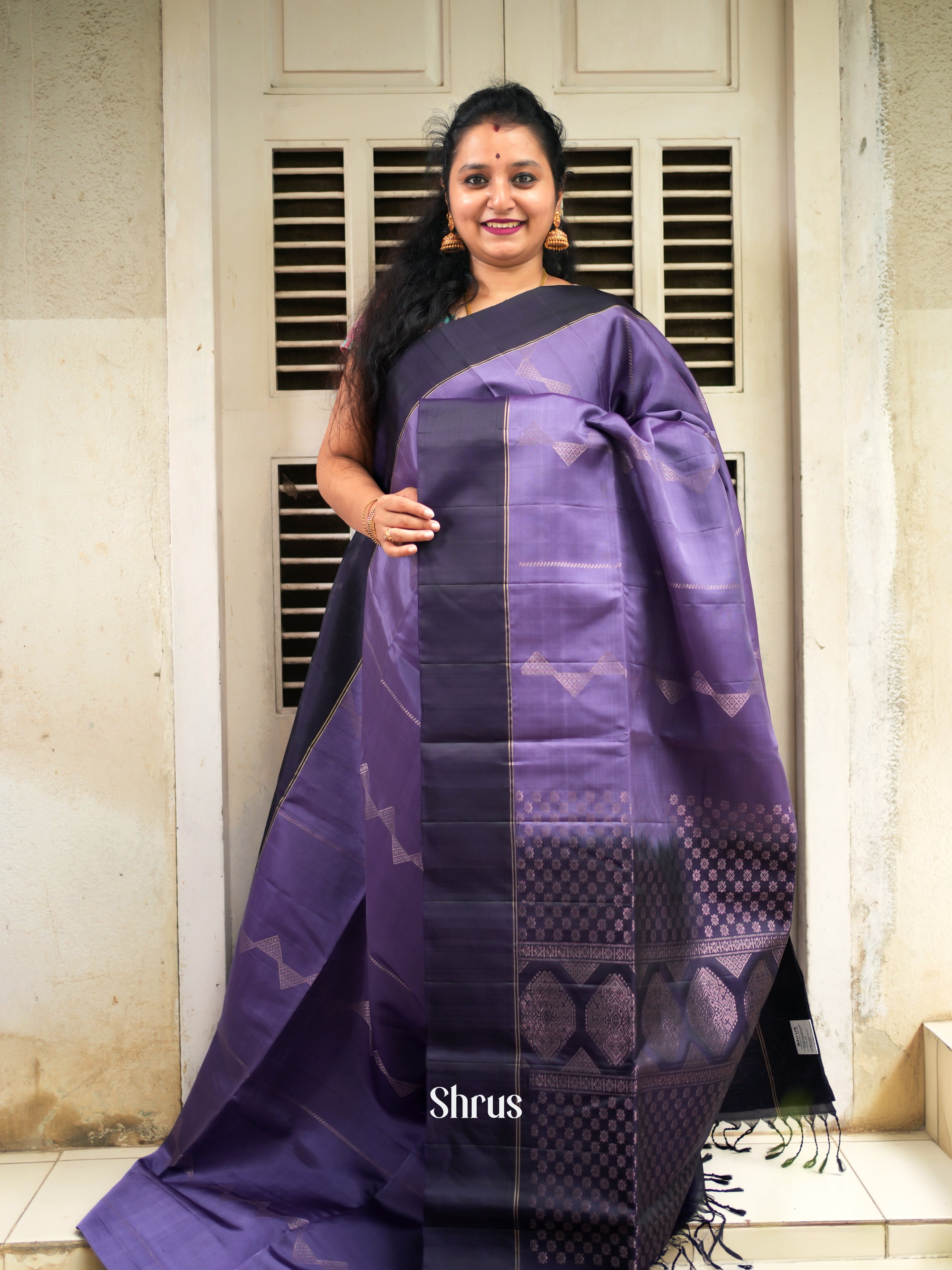 Purple & Blue - Soft Silk Saree