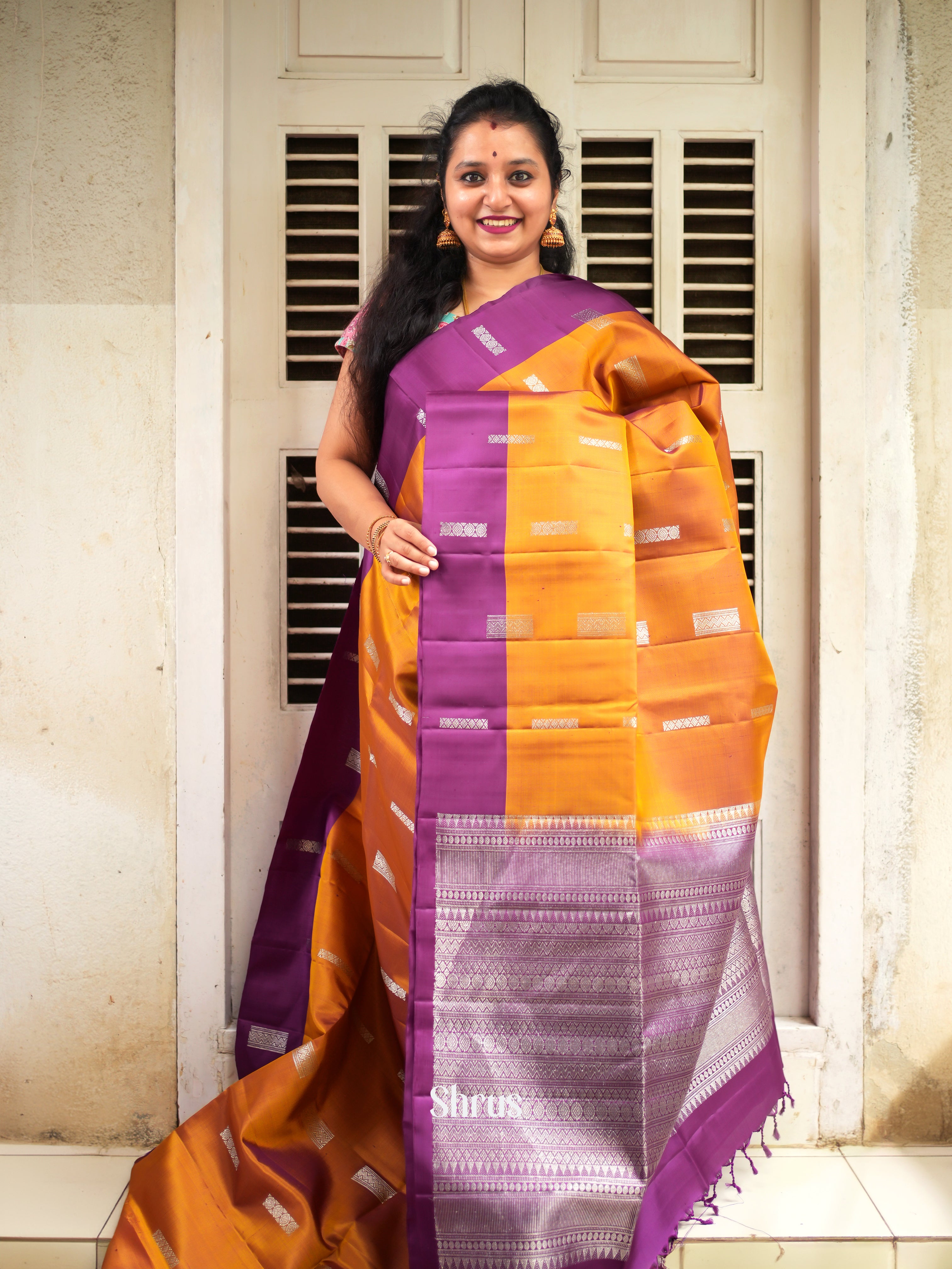 Orange  & Purple - Soft Silk Saree