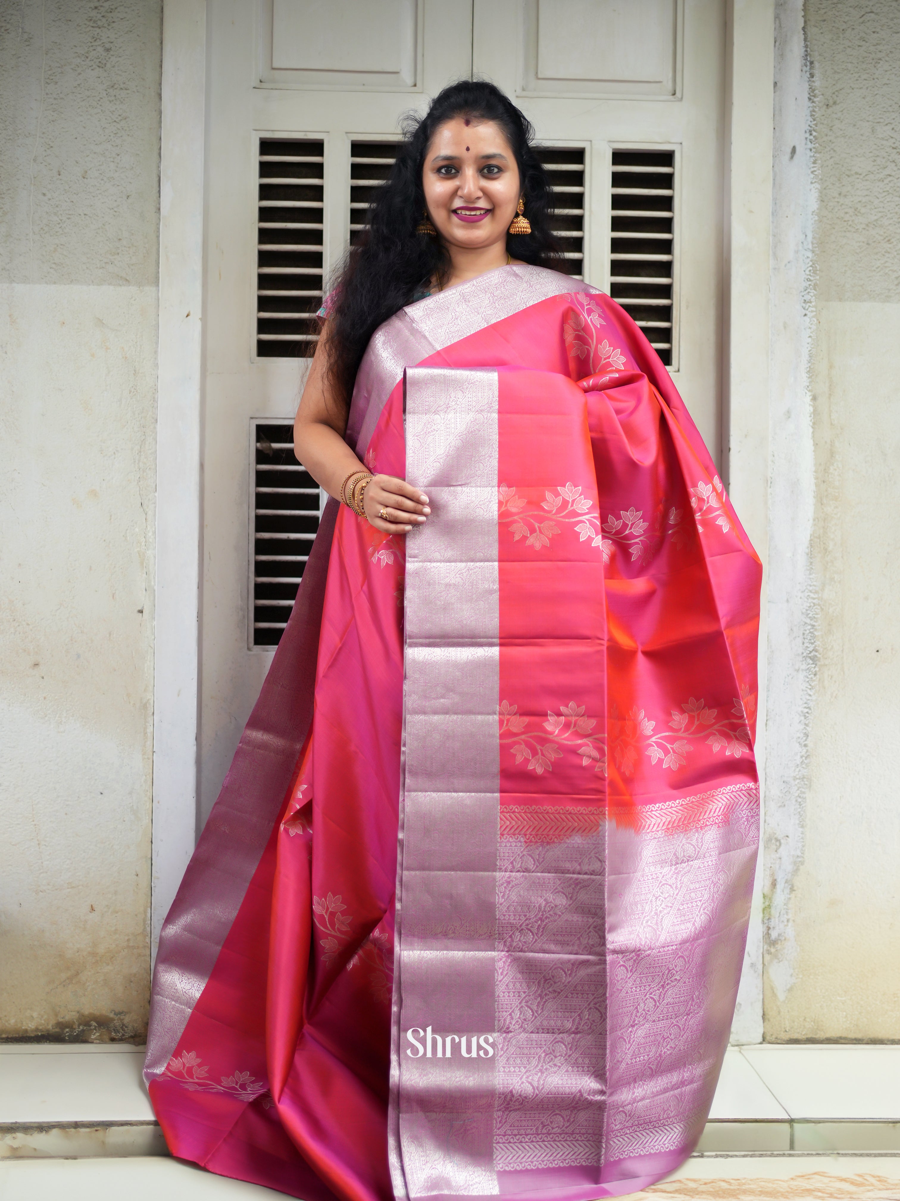 Reddish Pink & Lavender - Soft Silk Saree