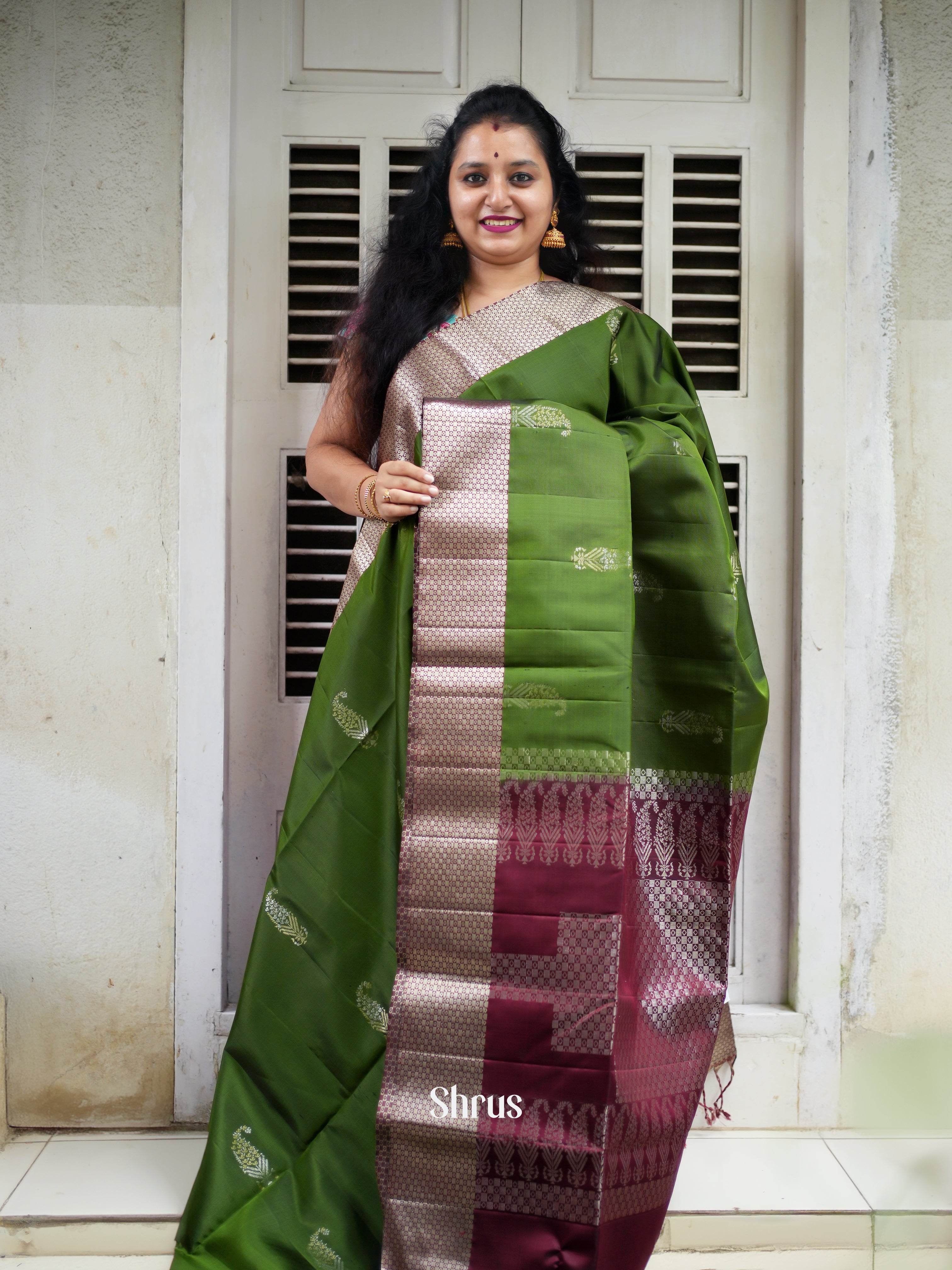 Green & Maroon - Soft Silk Saree