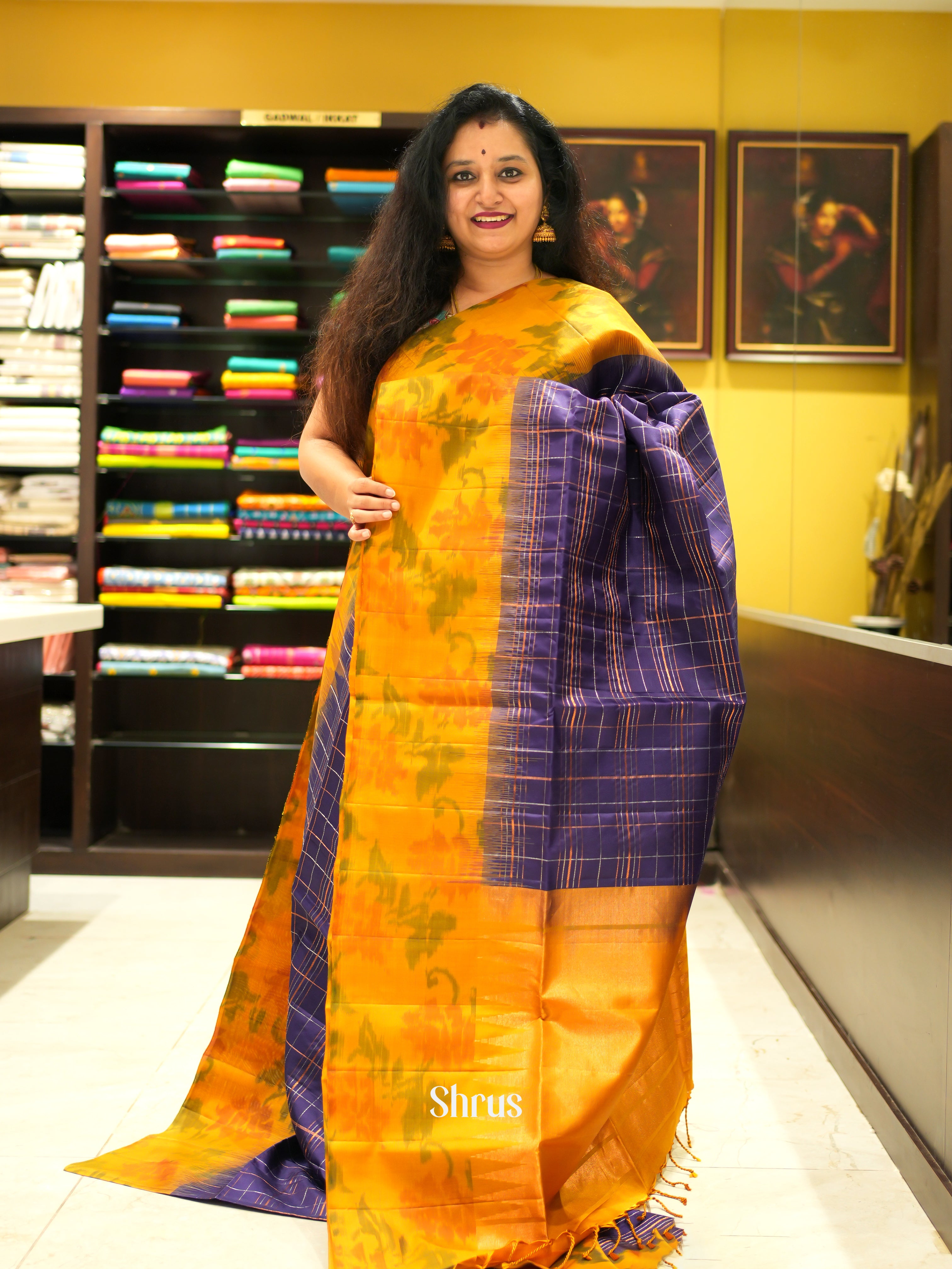 Violet & Yellow - Soft Silk Saree