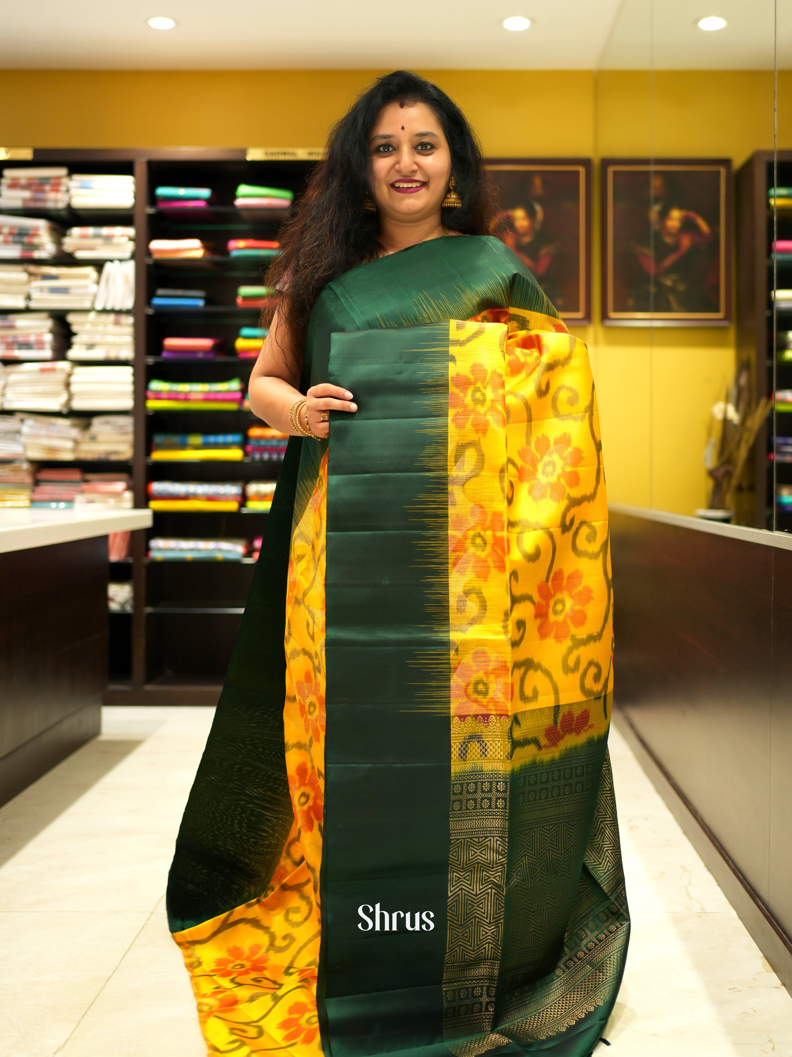 Yellow & Green - Soft Silk Saree