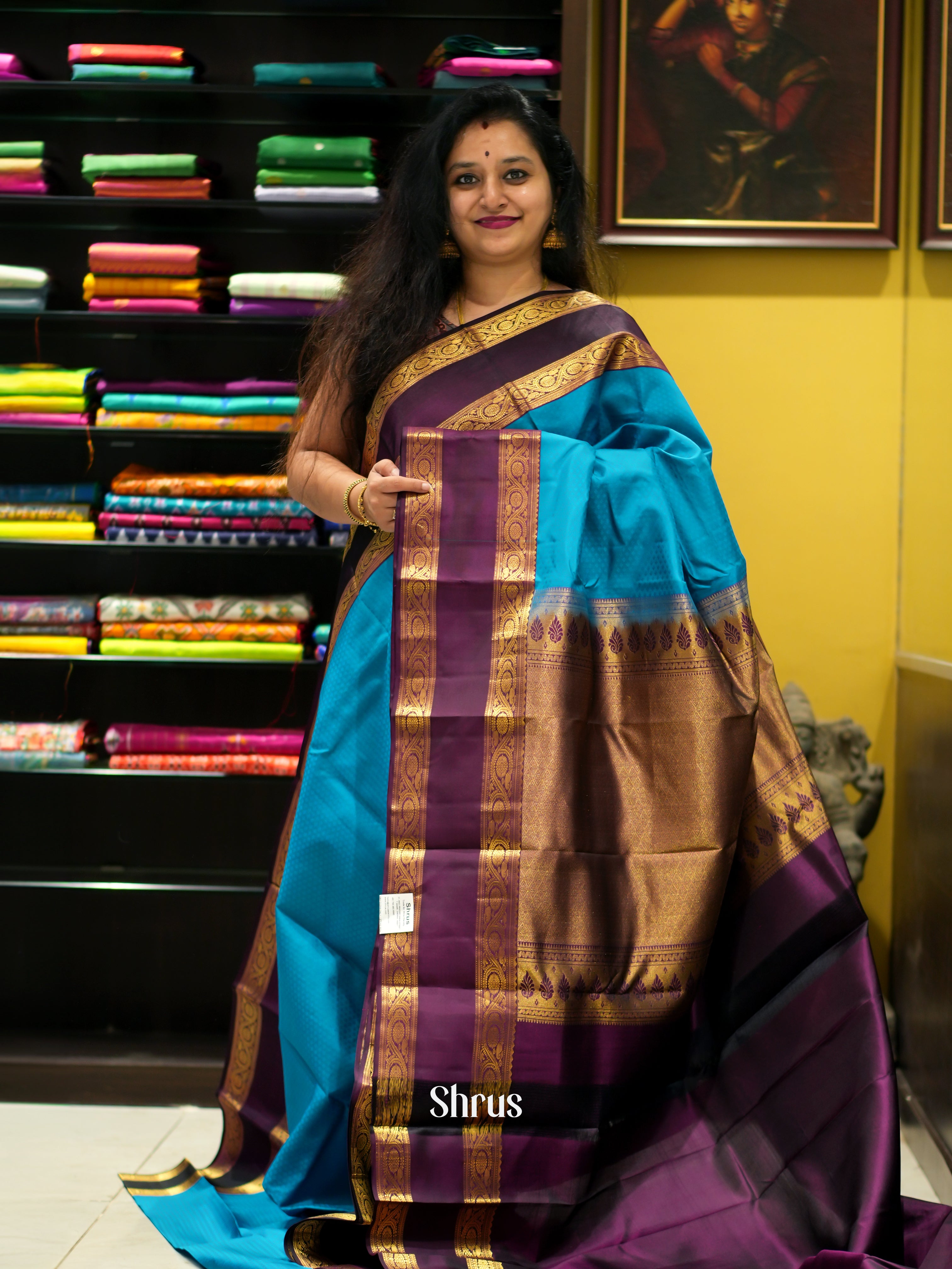 Blue & Wine - Kanchipuram silk Saree