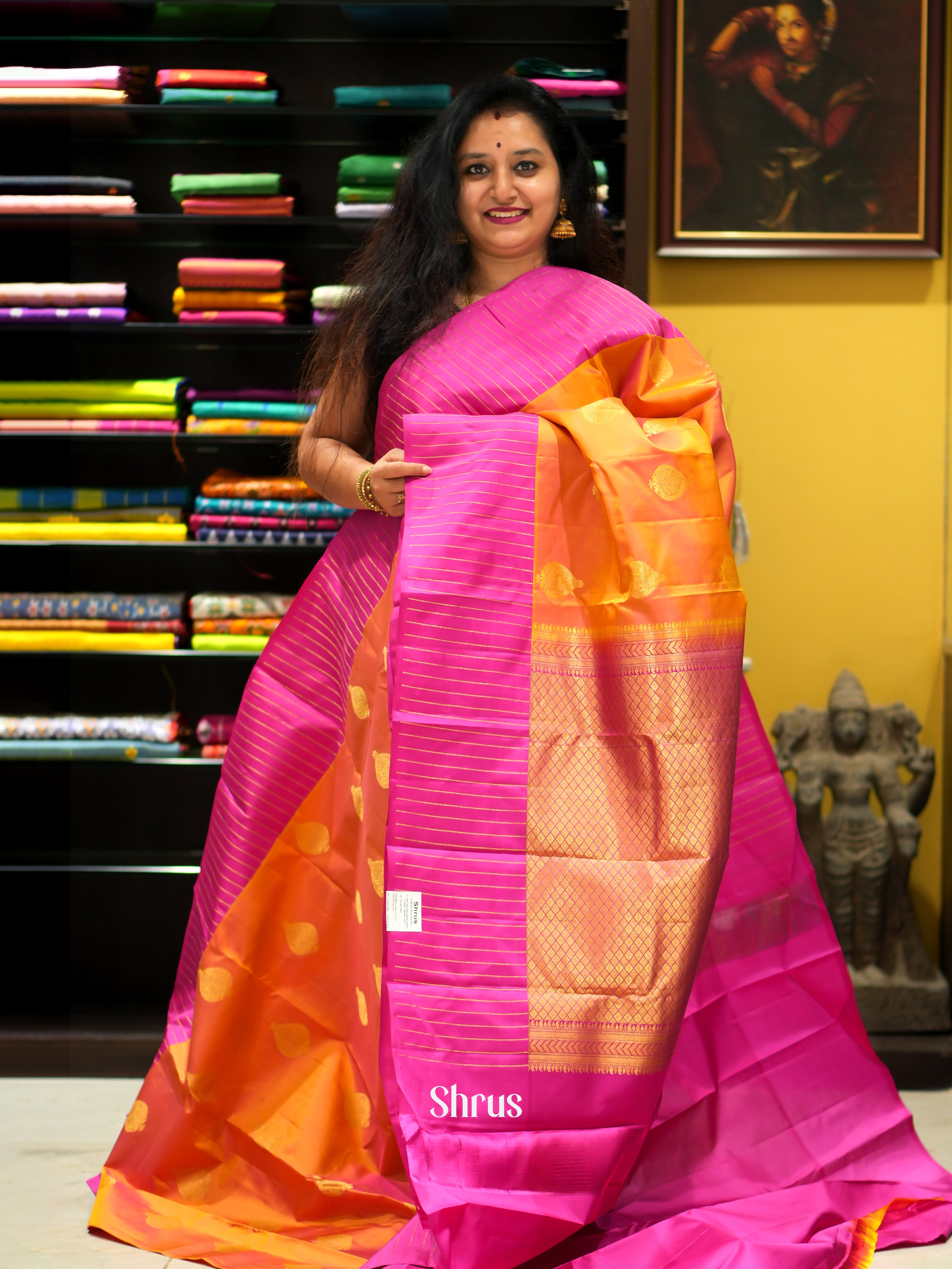 Orange & Pink - Kanchipuram silk Saree