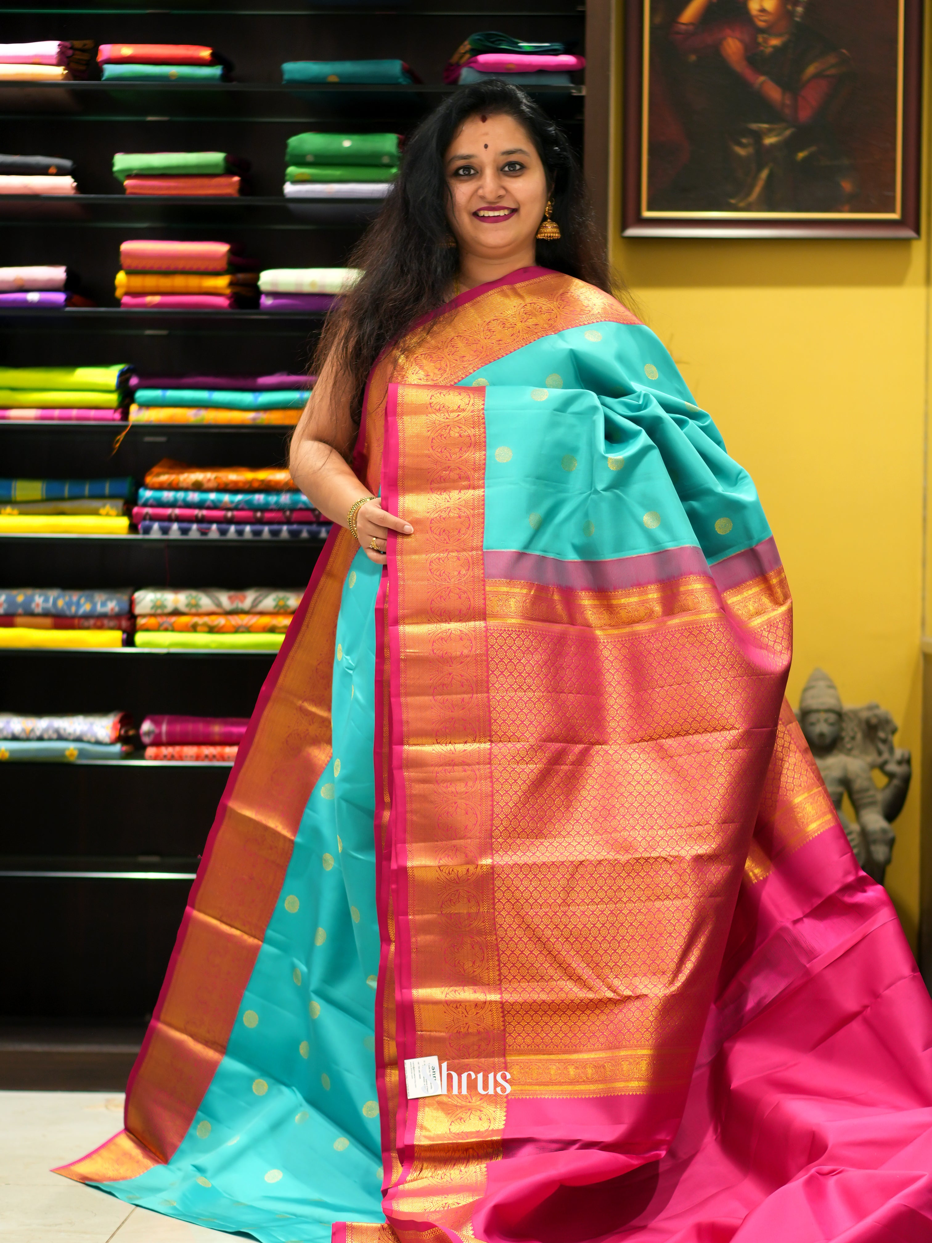 Teal & Pink - Kanchipuram silk Saree