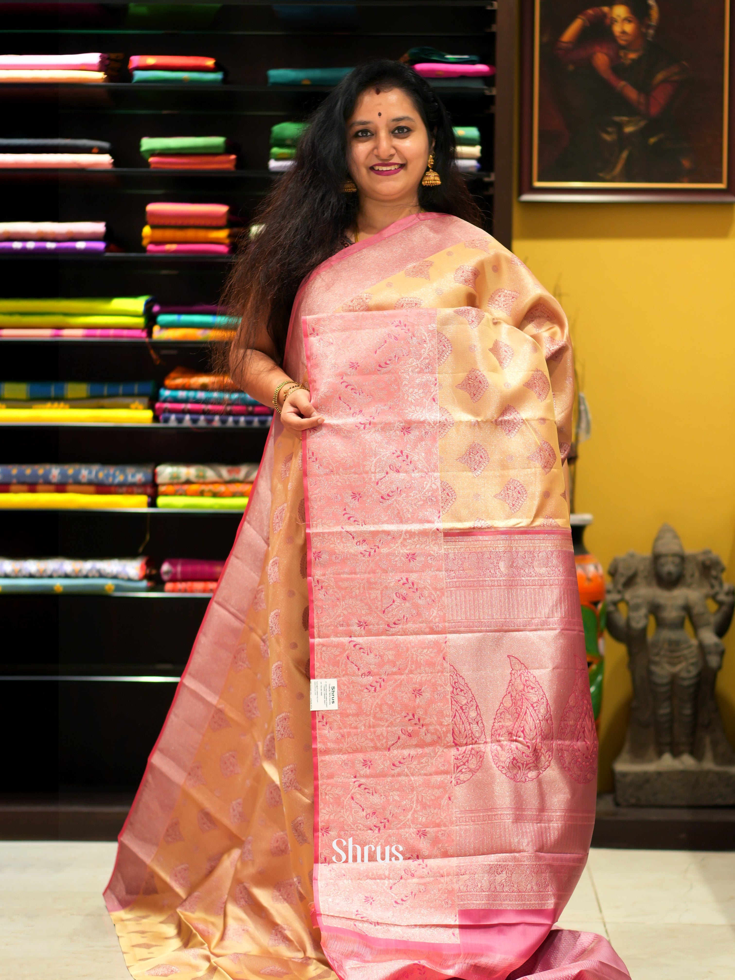 Pale Orange & Pink - Kanchipuram silk Saree