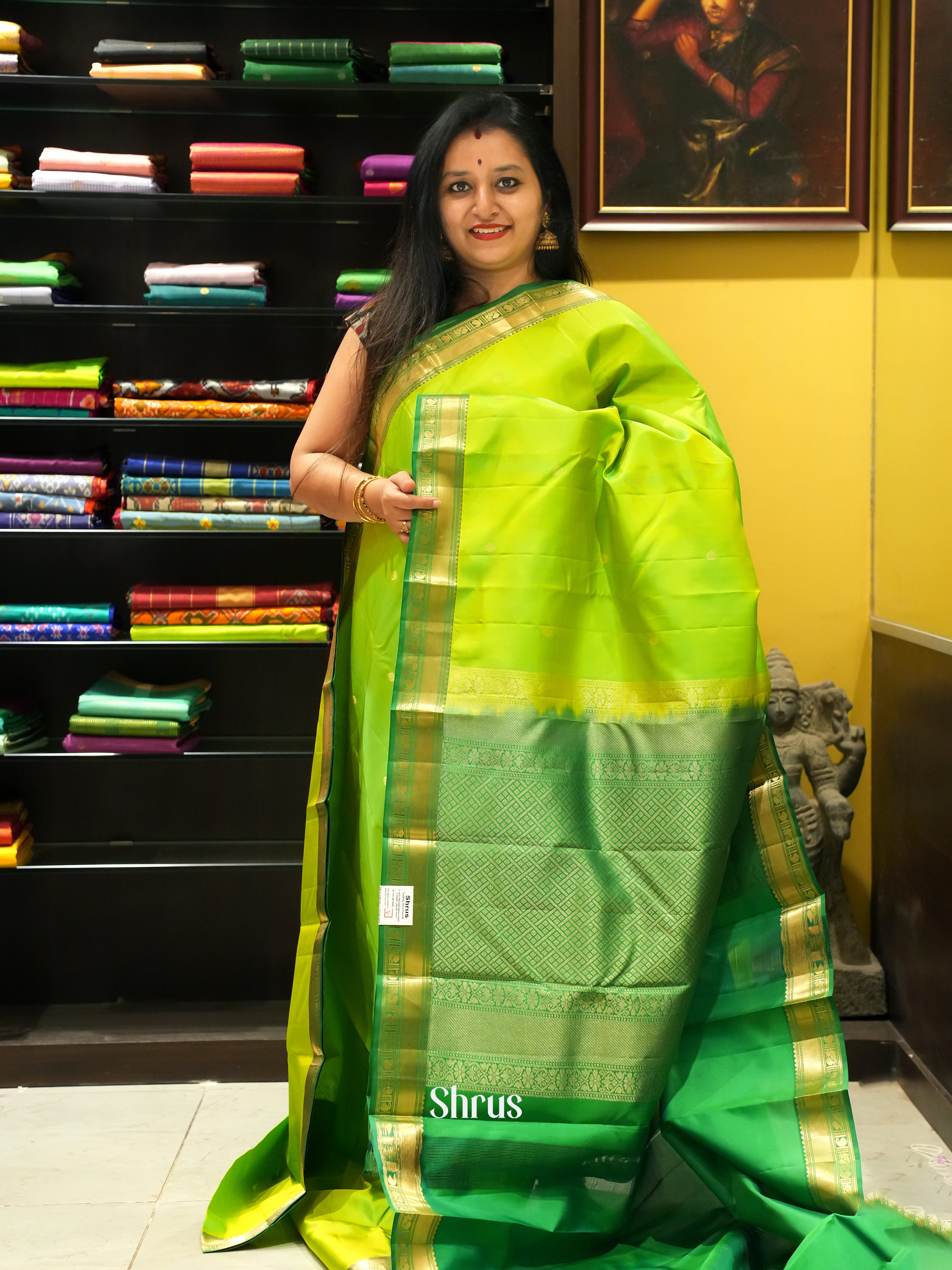 Lime Green & Green  - Kanchipuram silk Saree