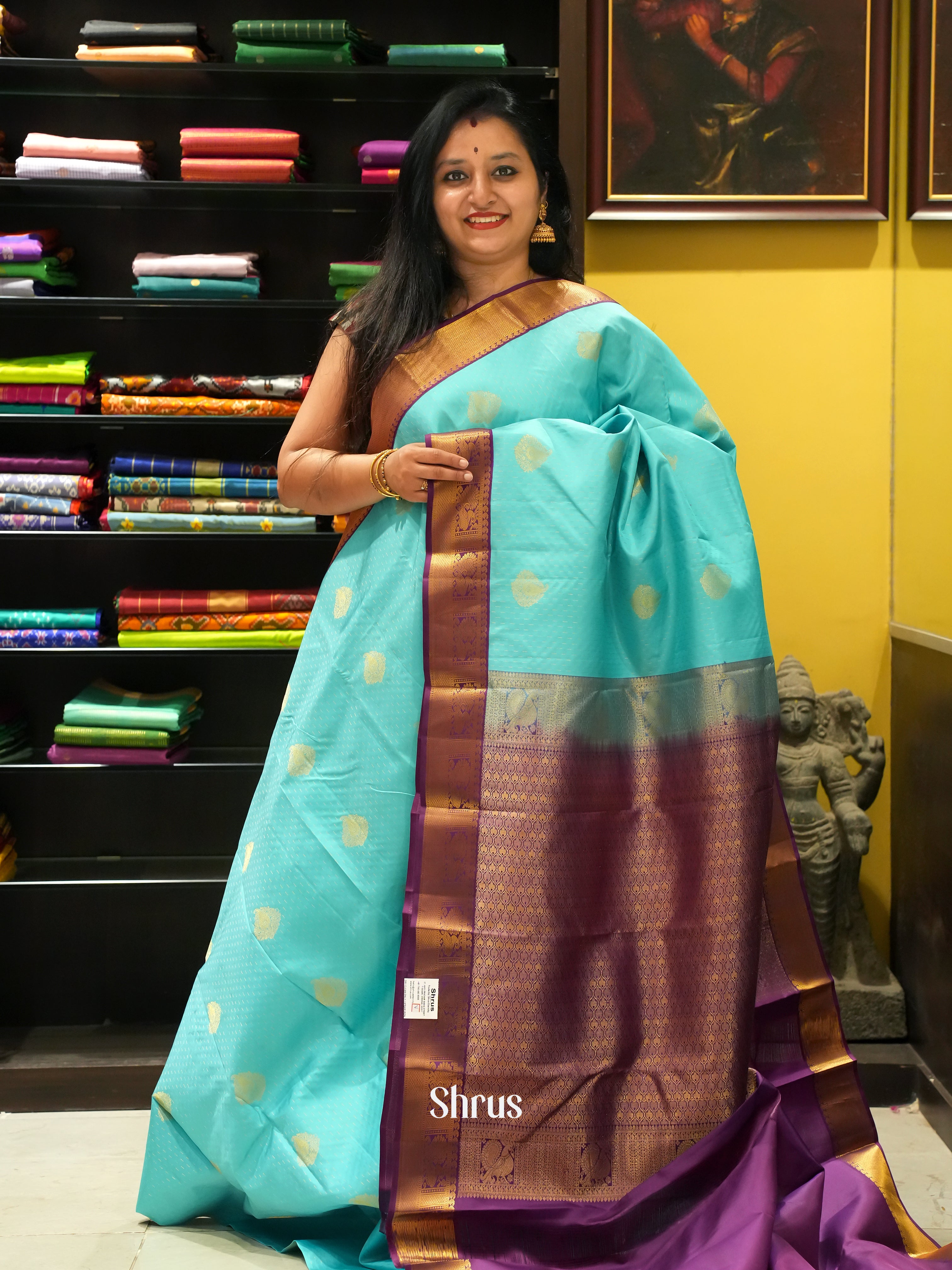 Teal & Violet - Kanchipuram silk Saree