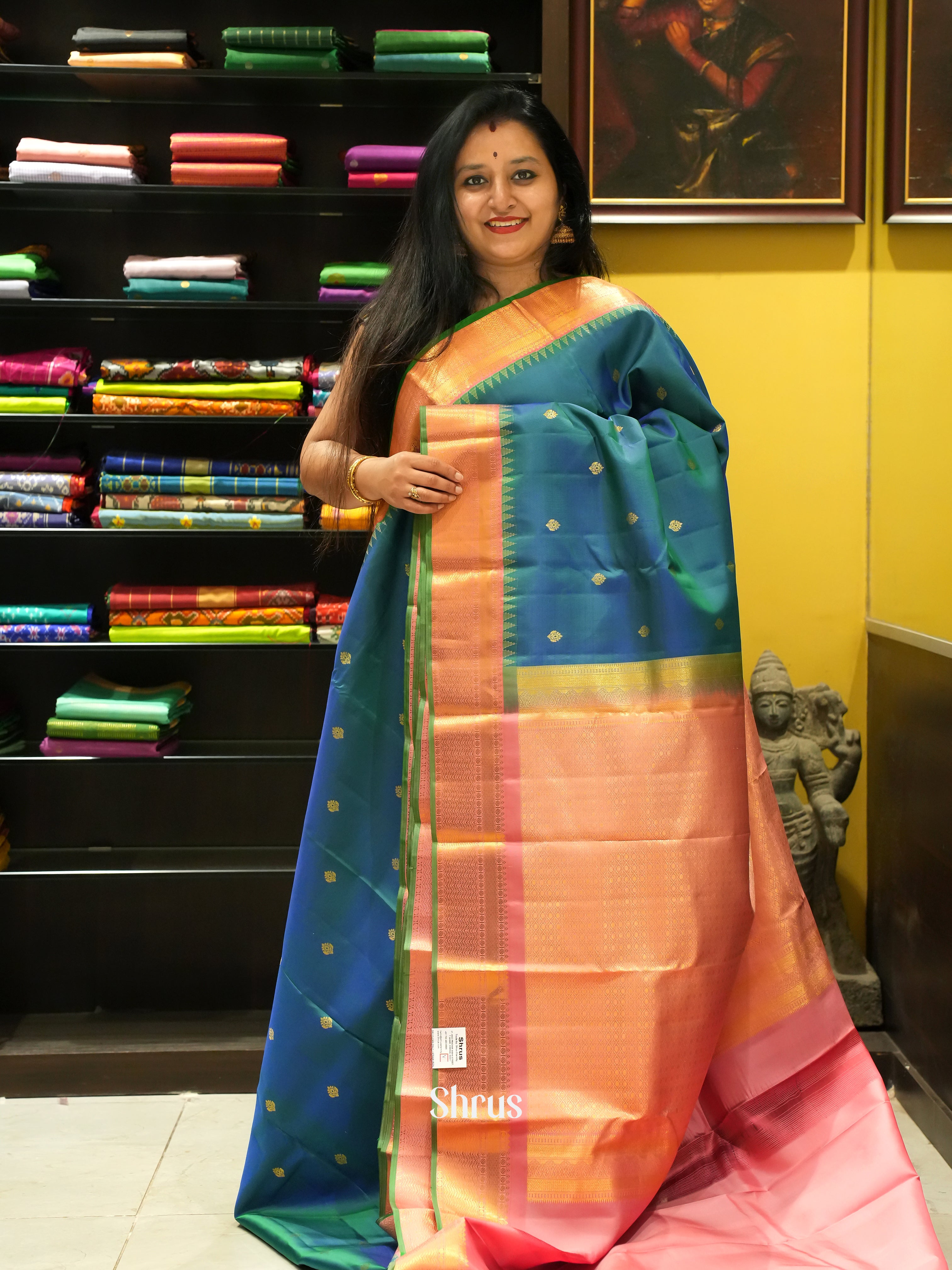 Blue & Pink - Kanchipuram silk Saree