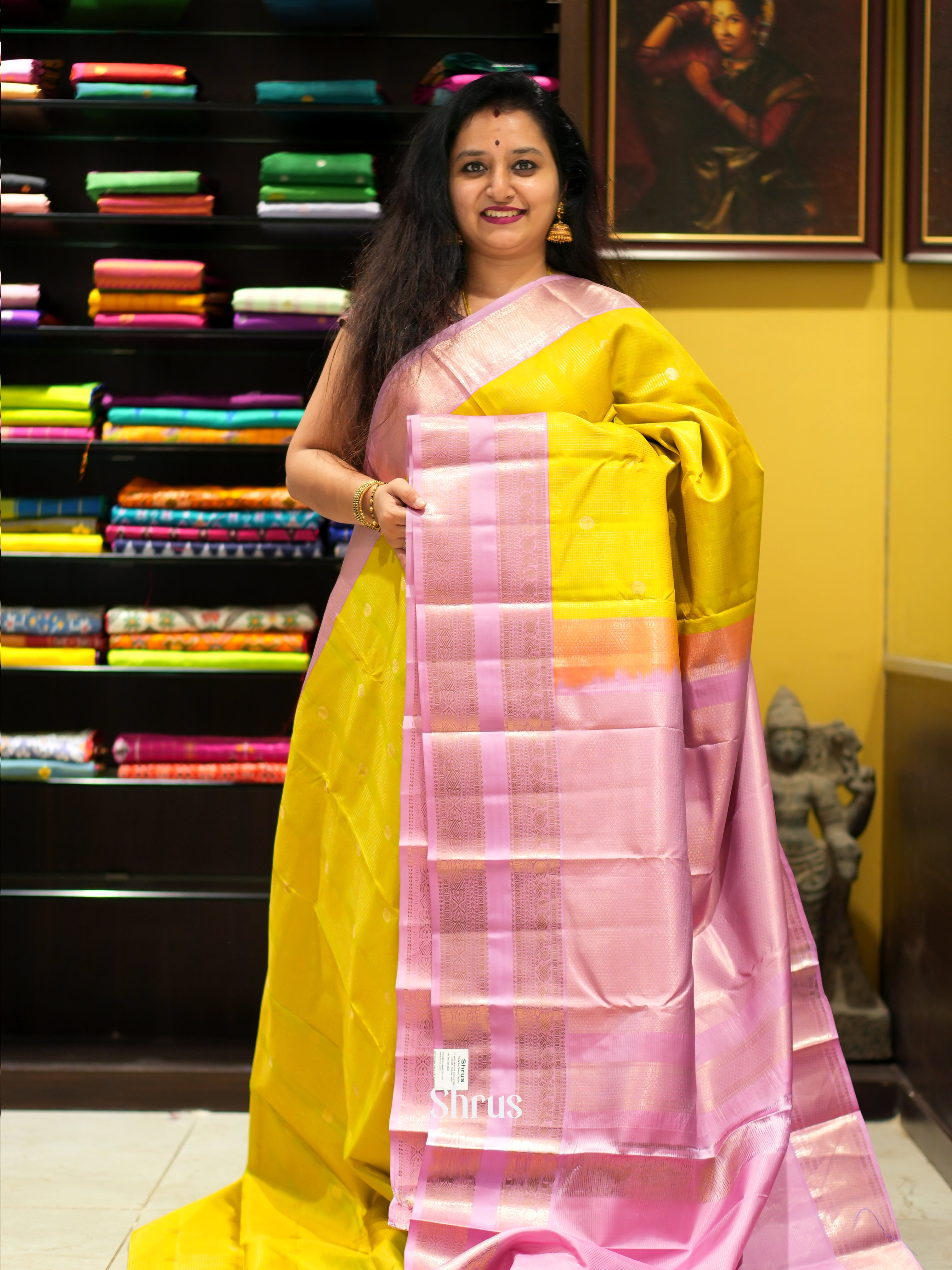 Lime Green & Dusty Pink - Kanchipuram silk Saree