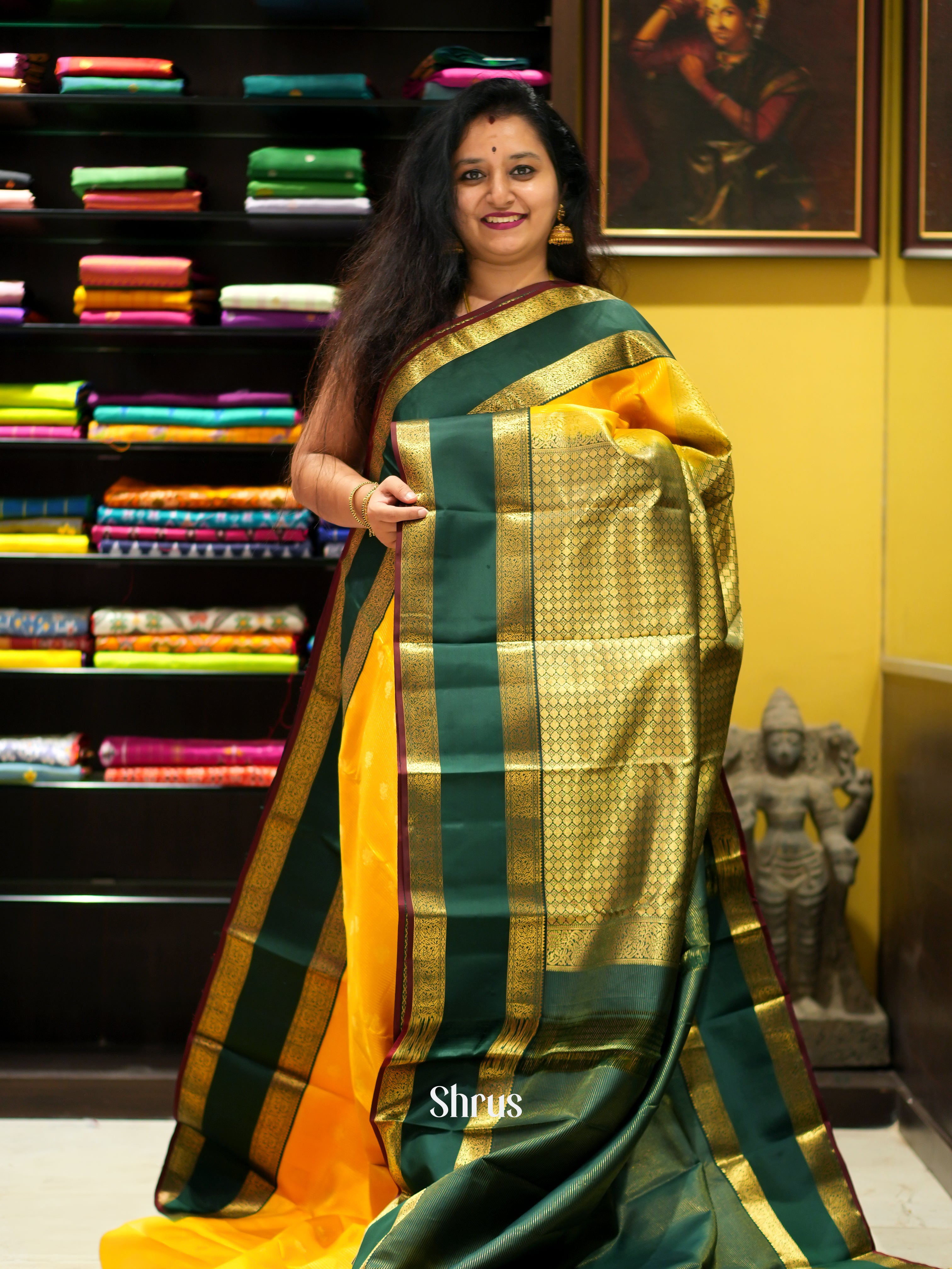 Yellow & Green - Kanchipuram silk Saree