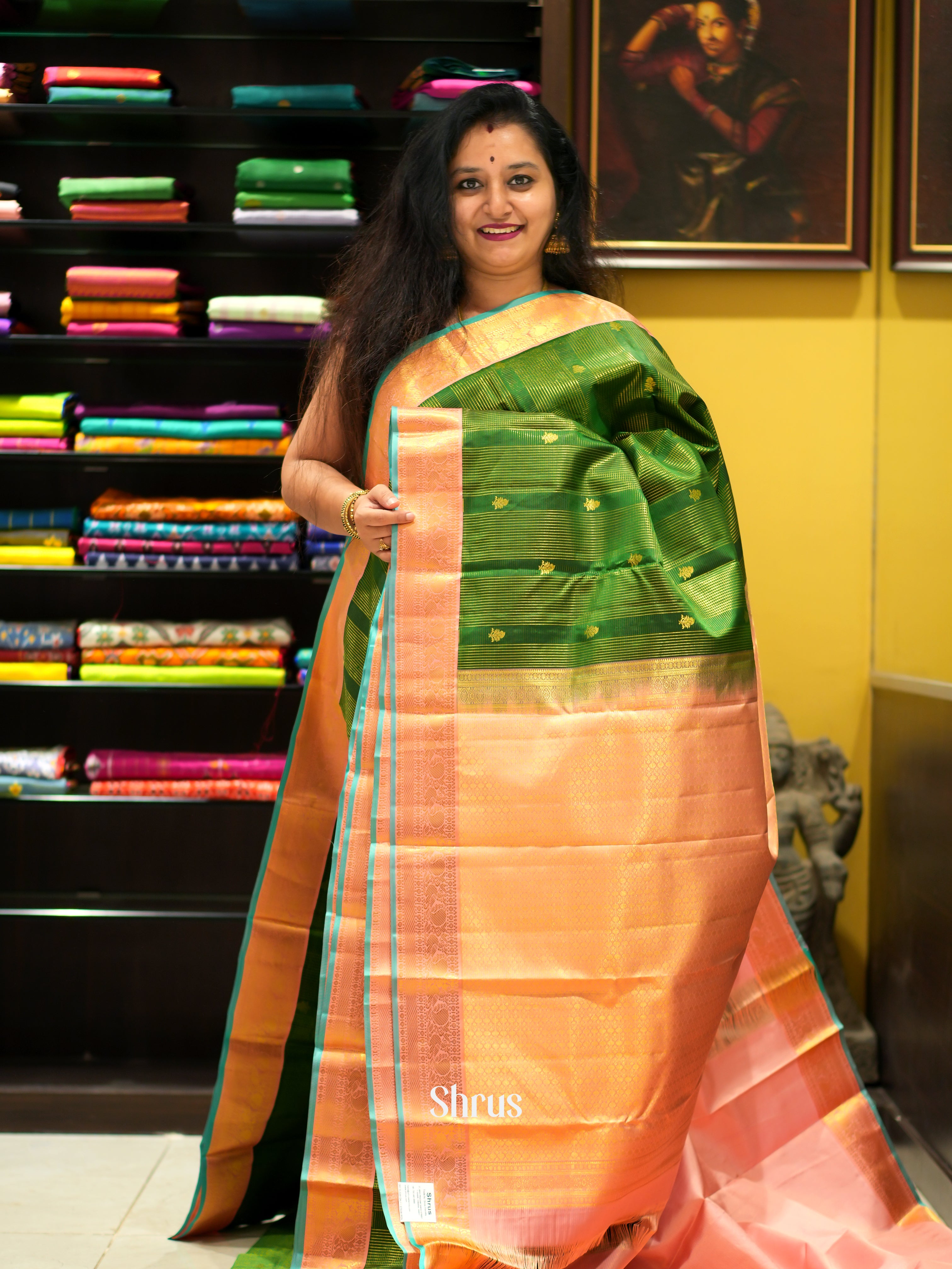 Green & Peach - Kanchipuram silk Saree