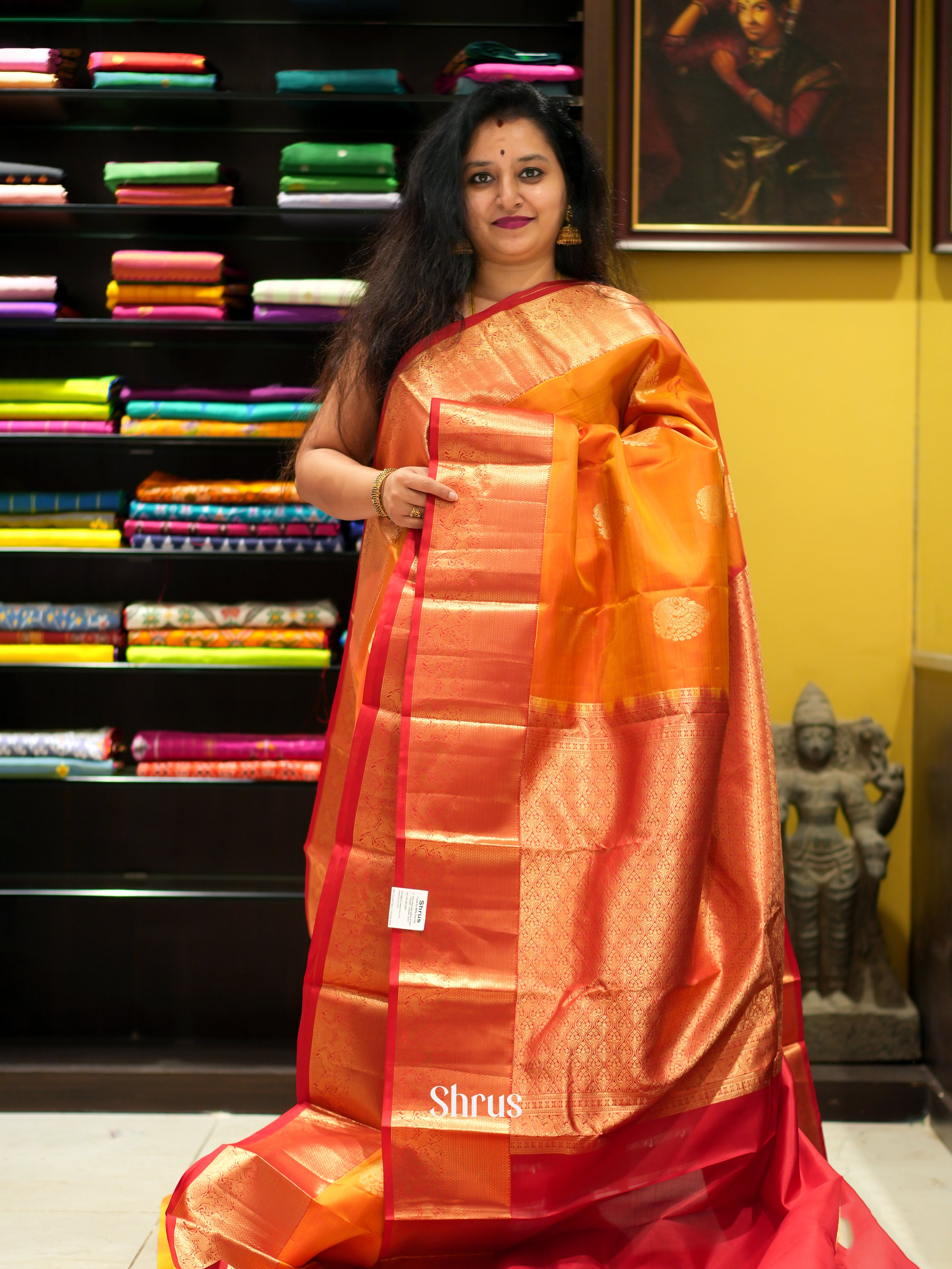 Orange & Red - Kanchipuram silk Saree