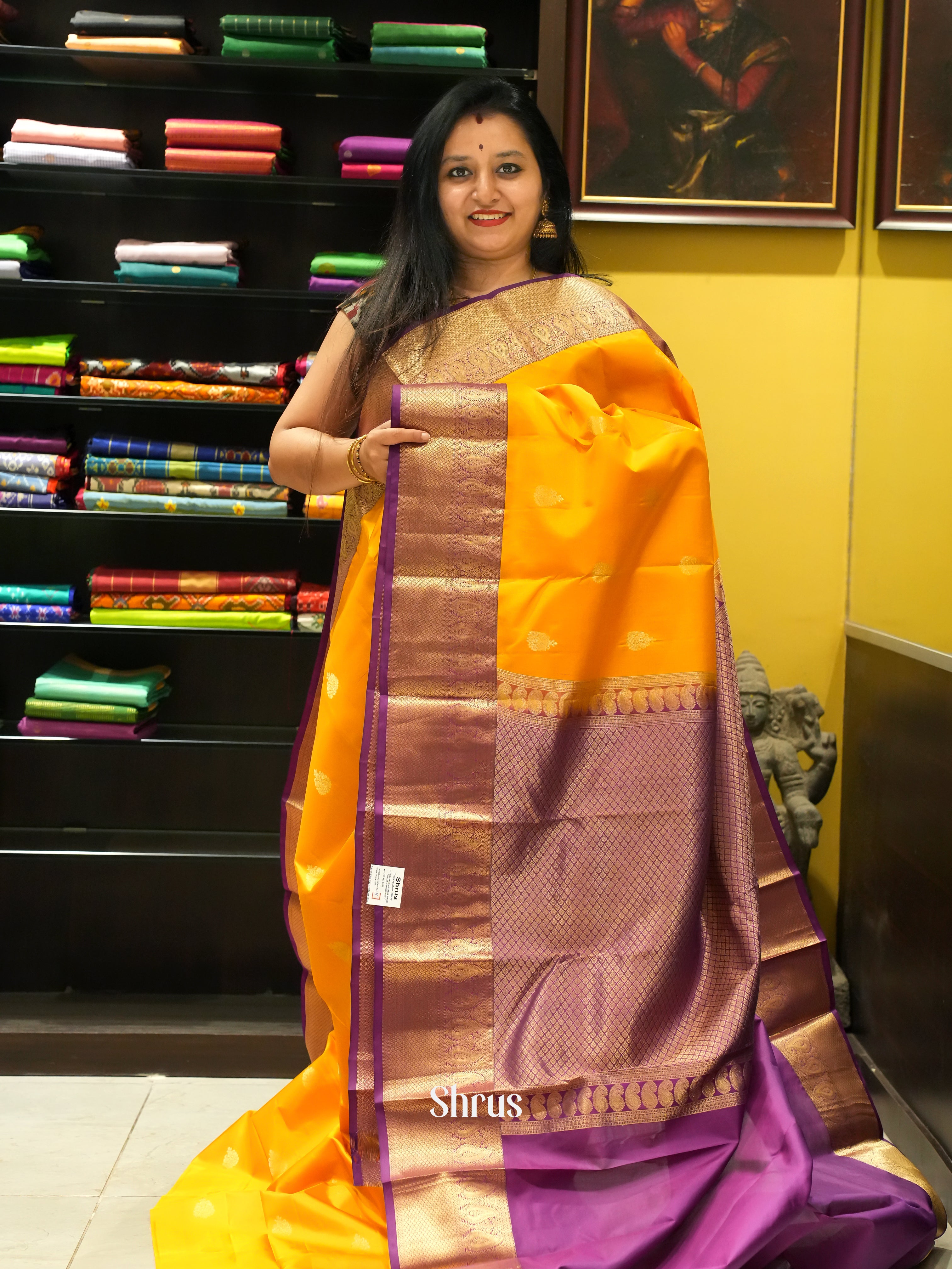 Mambazha Yellow & Purple - Kanchipuram silk Saree