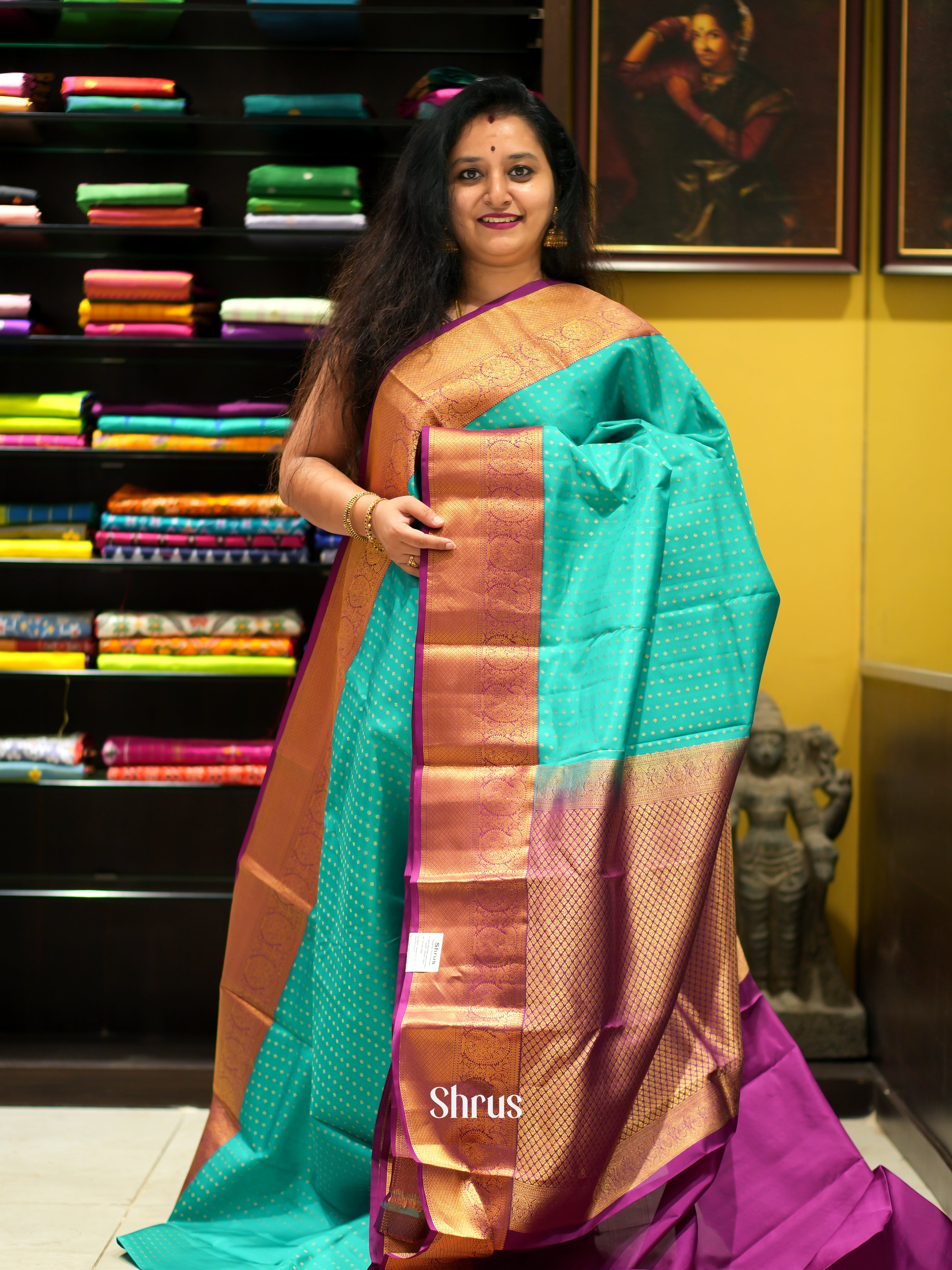 Teal Green & Purple - Kanchipuram silk Saree
