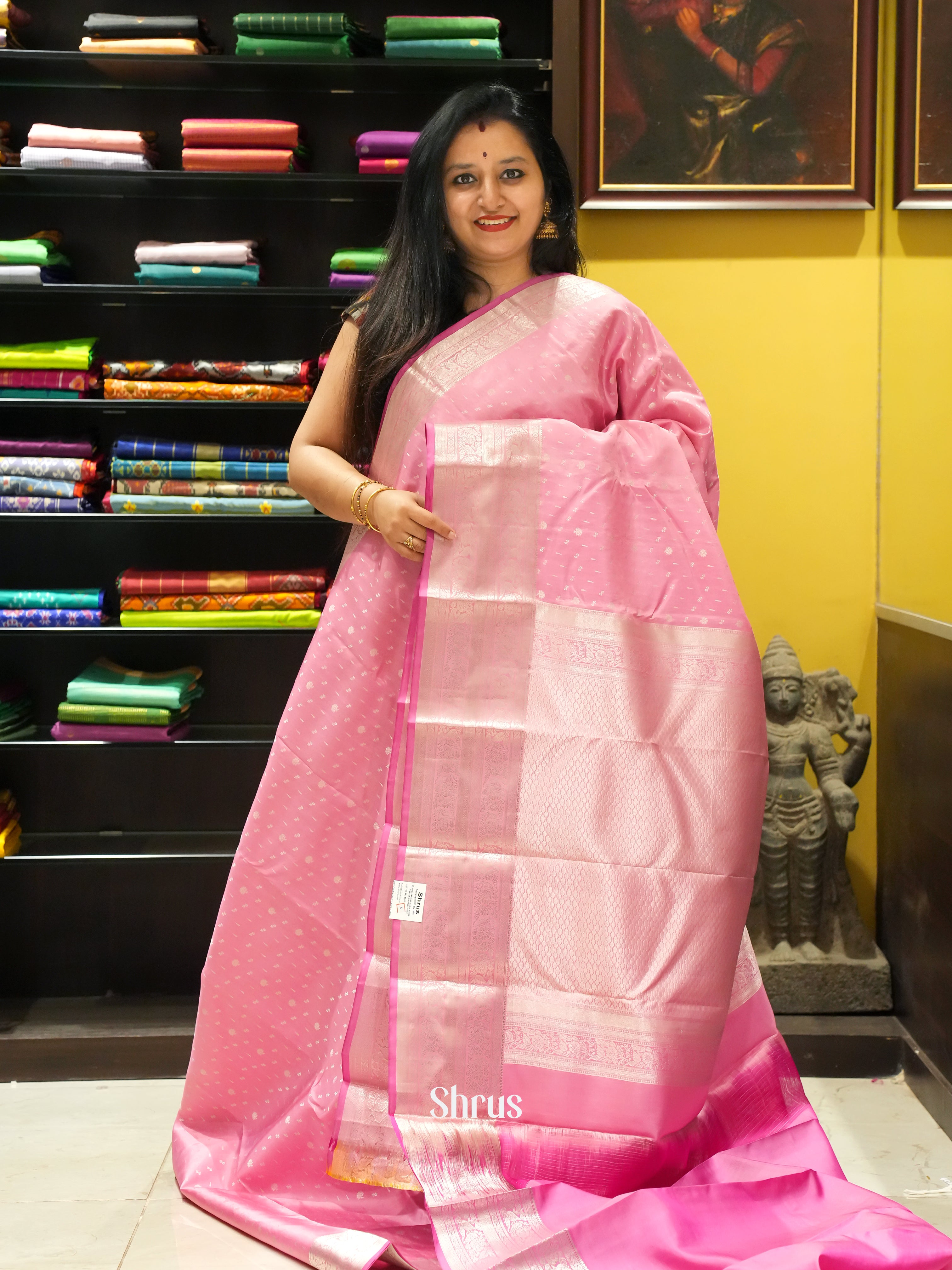 Pink(Single Tone) - Kanchipuram silk Saree