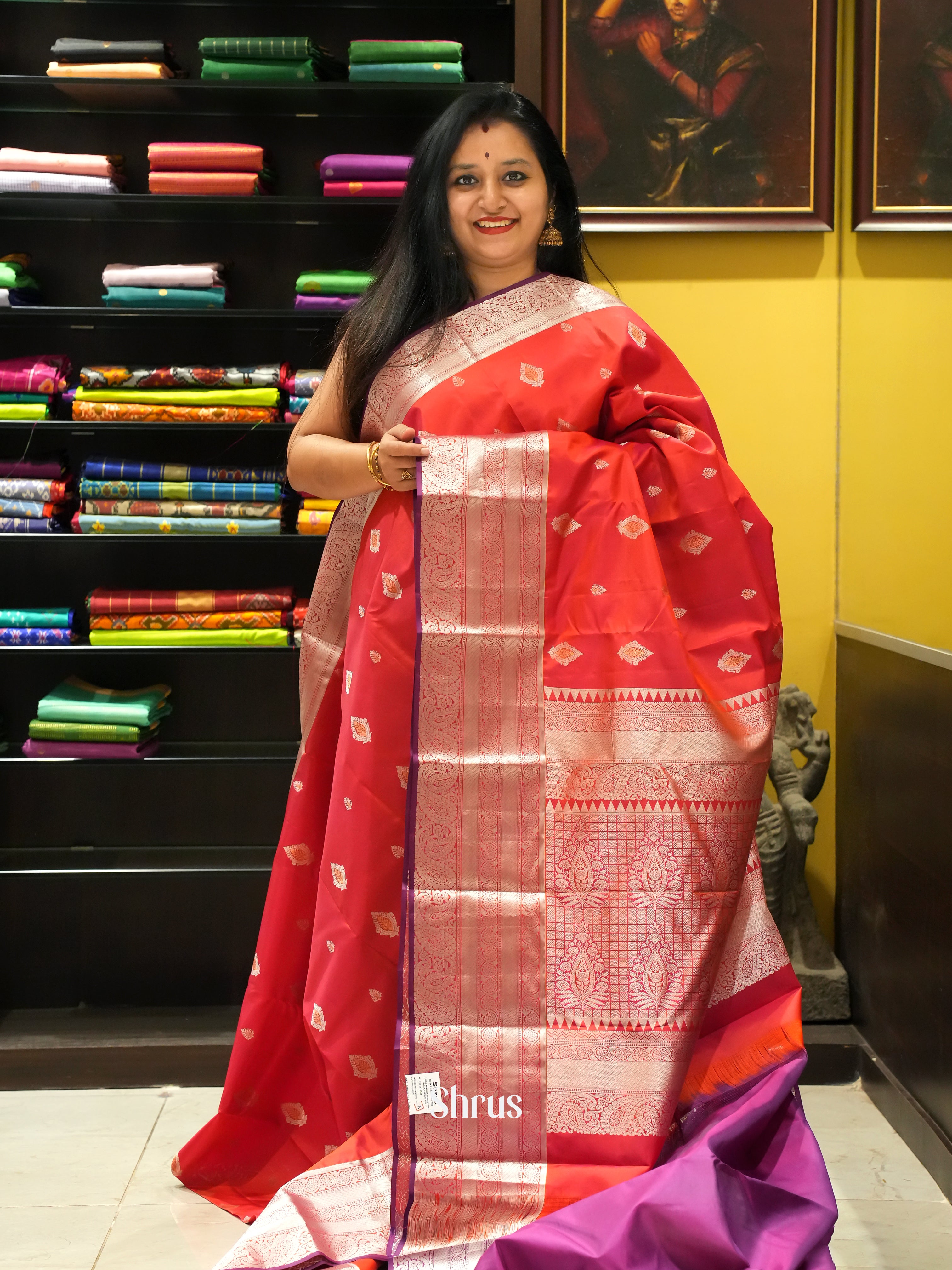 Red & Purple  - Kanchipuram silk Saree