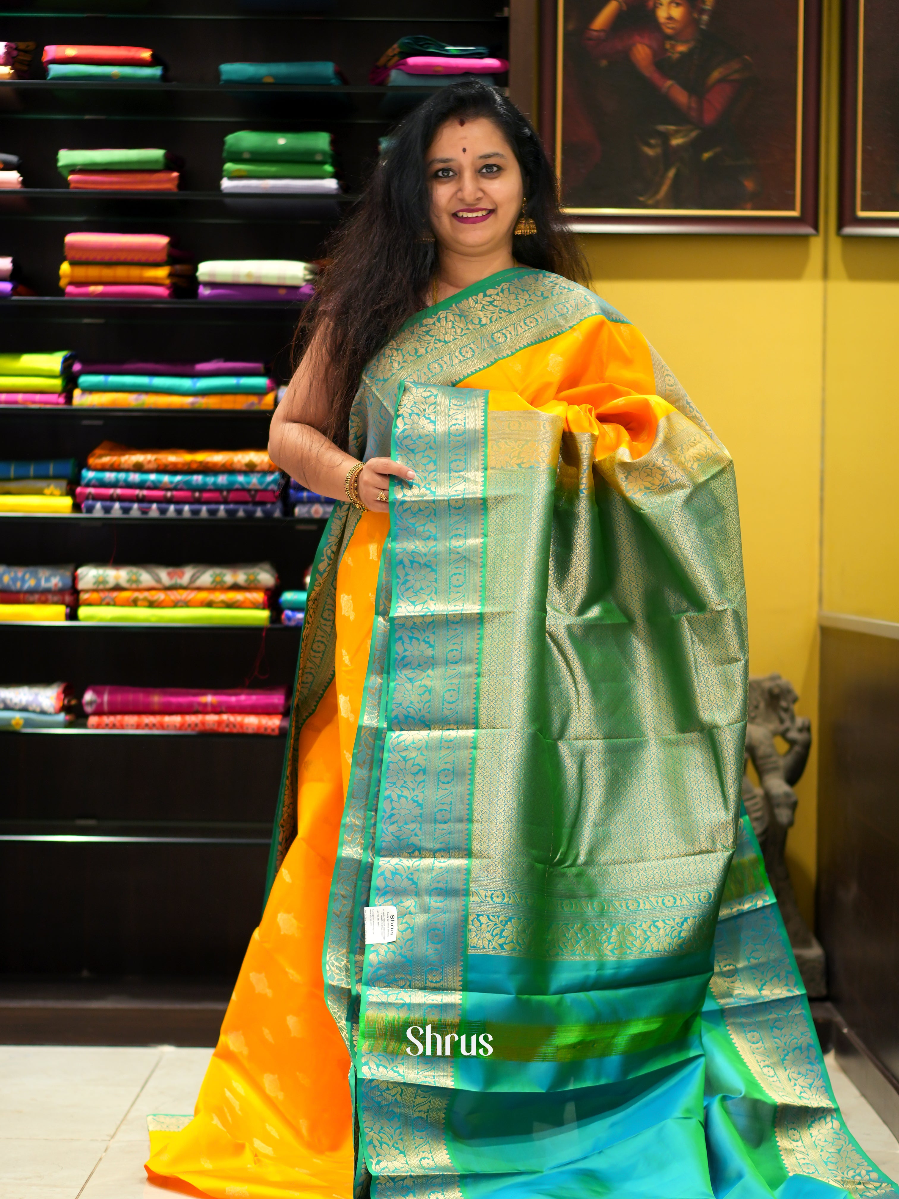 Yellow & Green - Kanchipuram silk Saree