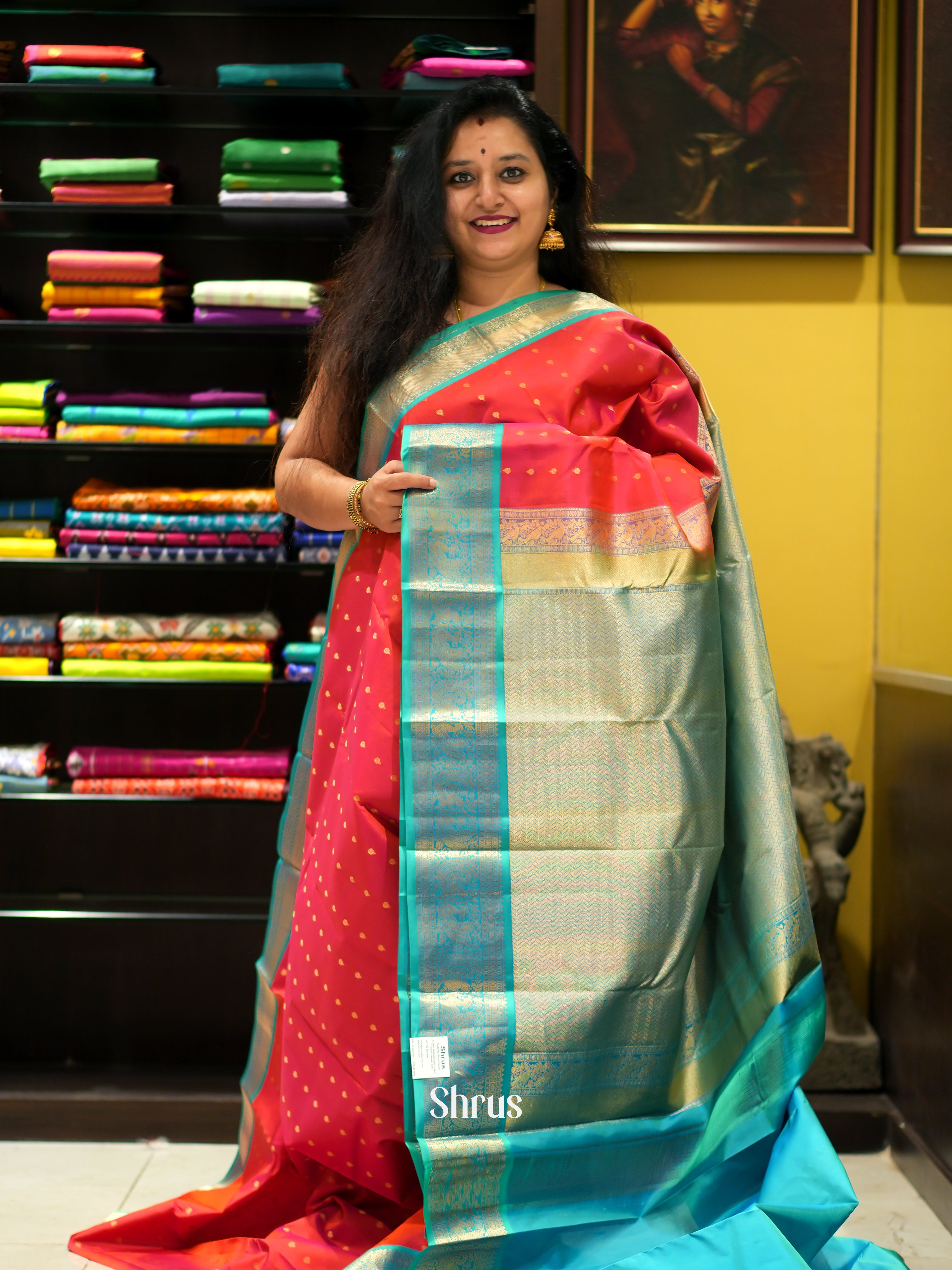 Red & Teal - Kanchipuram silk Saree