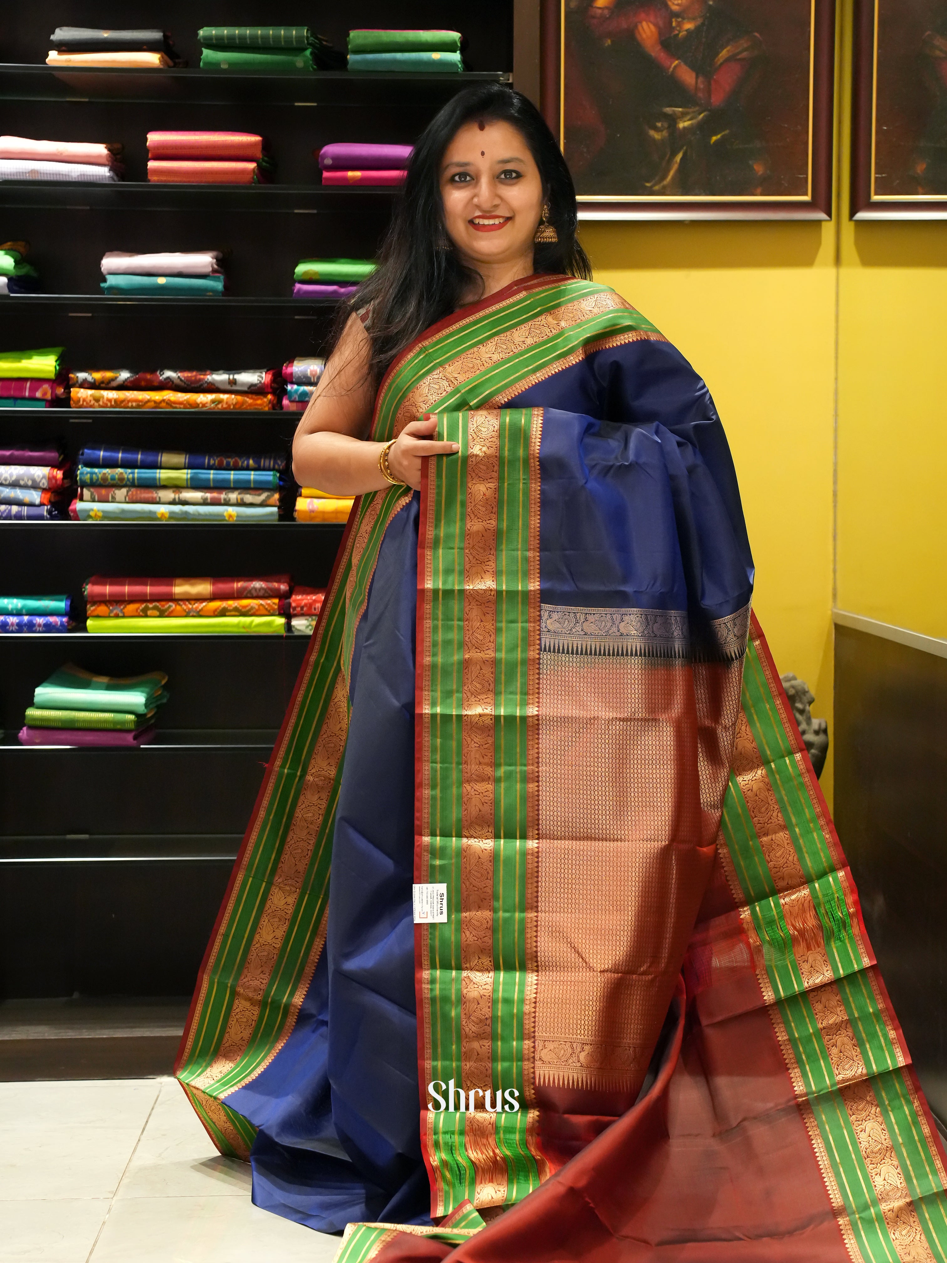 Blue & Maroon - Kanchipuram silk Saree