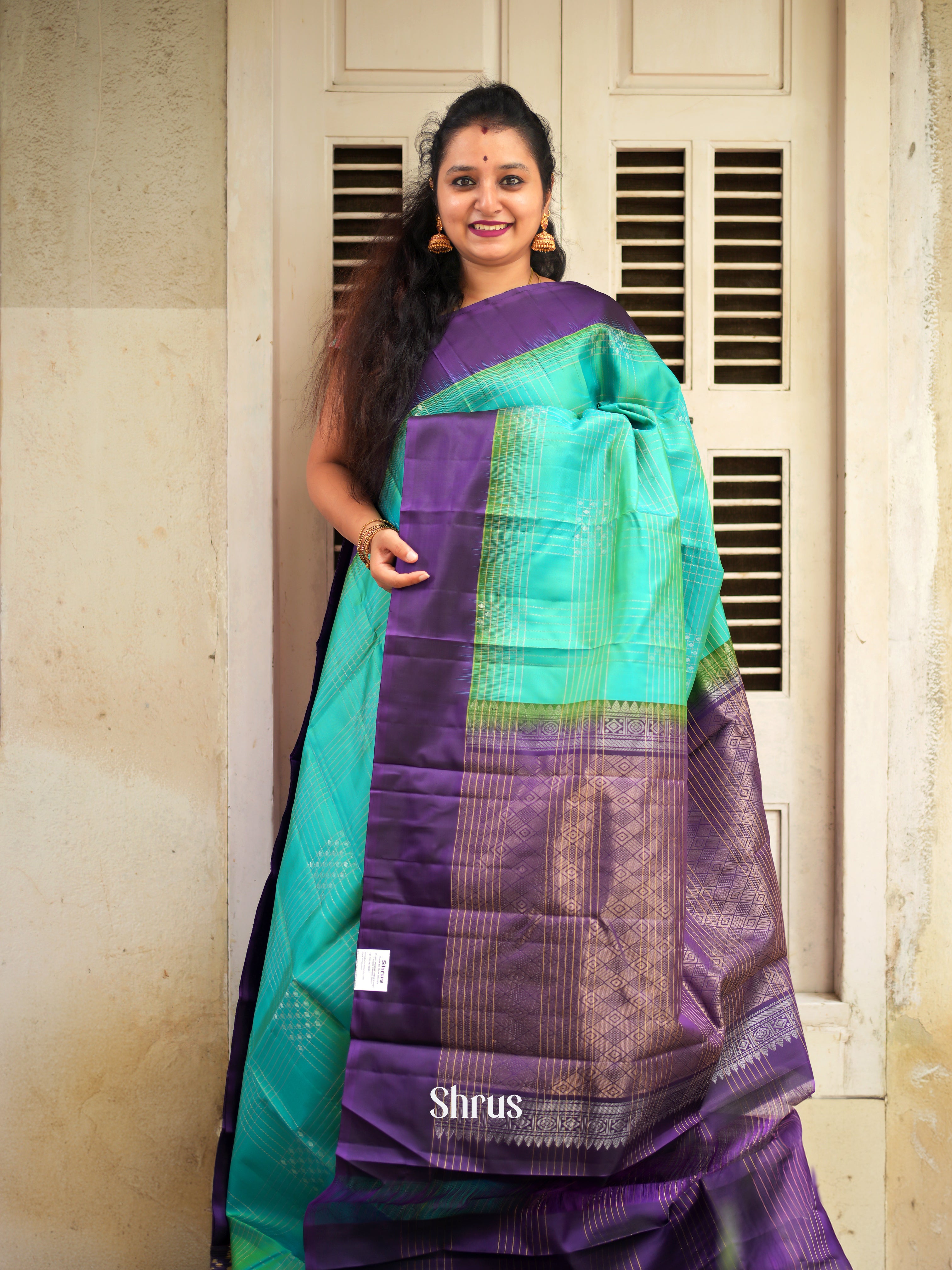 Teal Green &  Purple - Soft Silk Saree