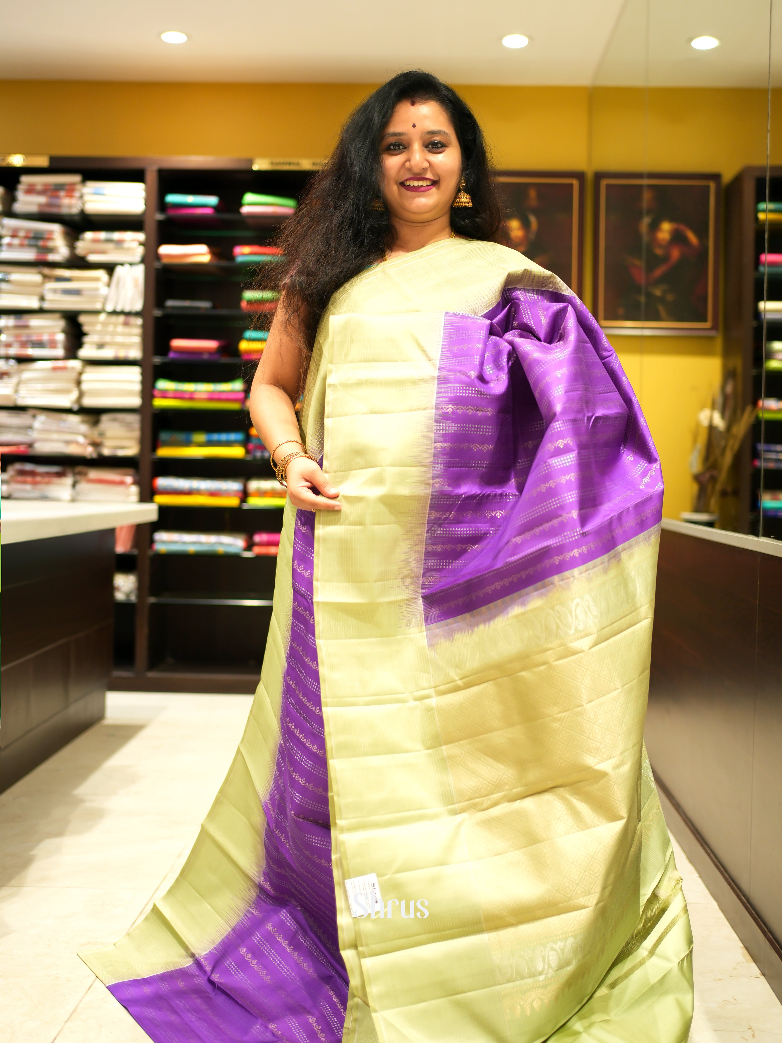 Purple & Elachi Green - Soft Silk Saree