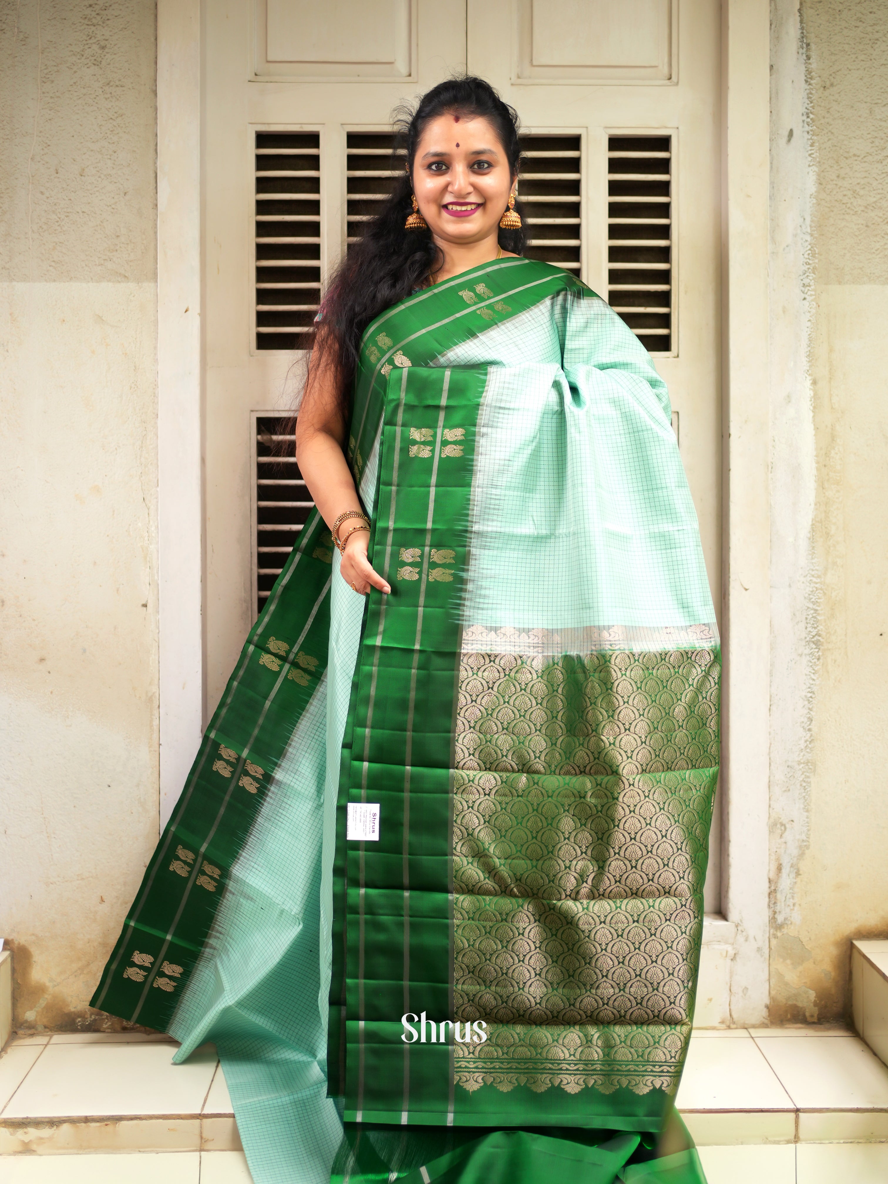 Teal Green & Green - Soft Silk Saree