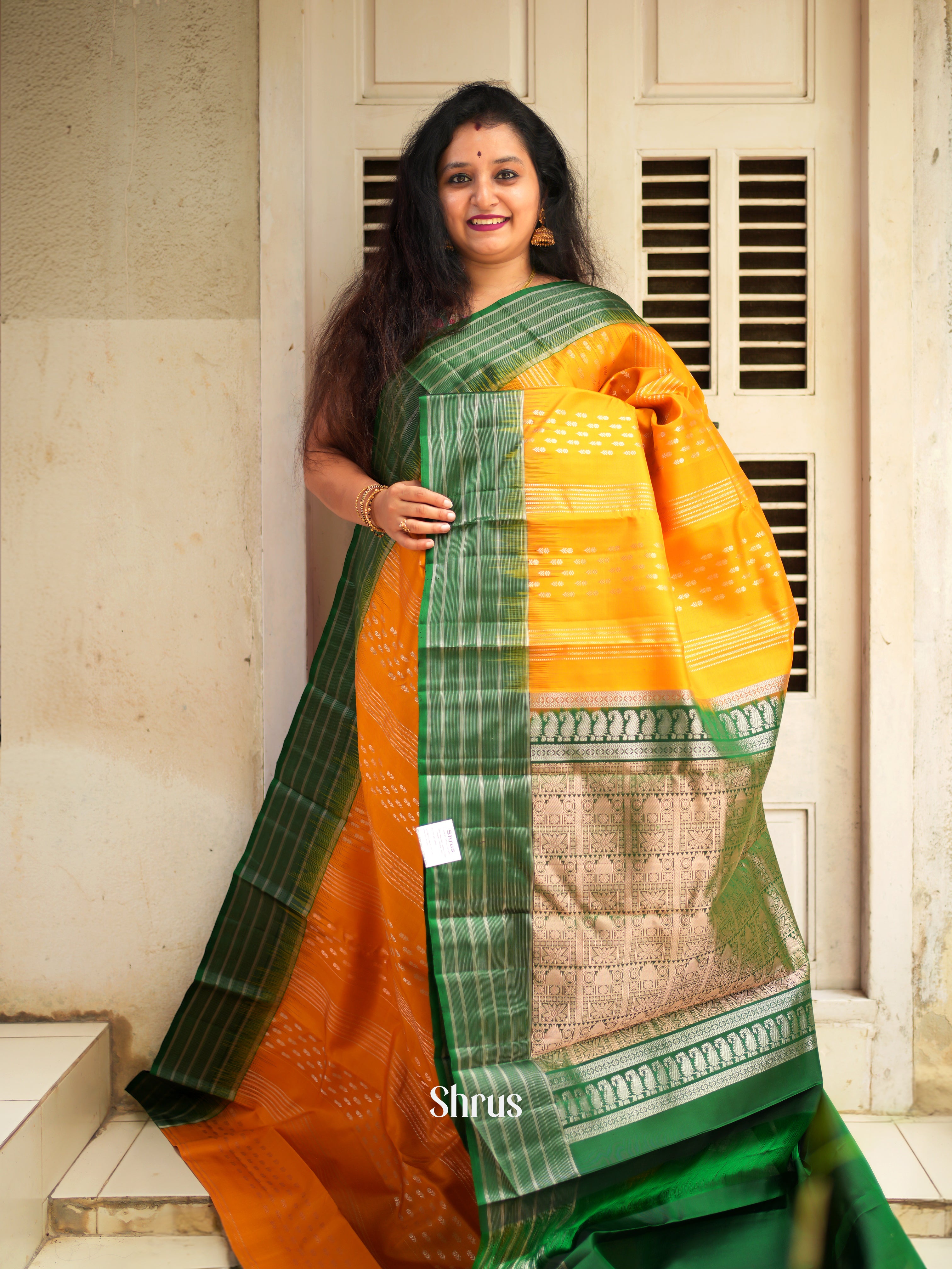 Yellow & Green - Soft Silk Saree