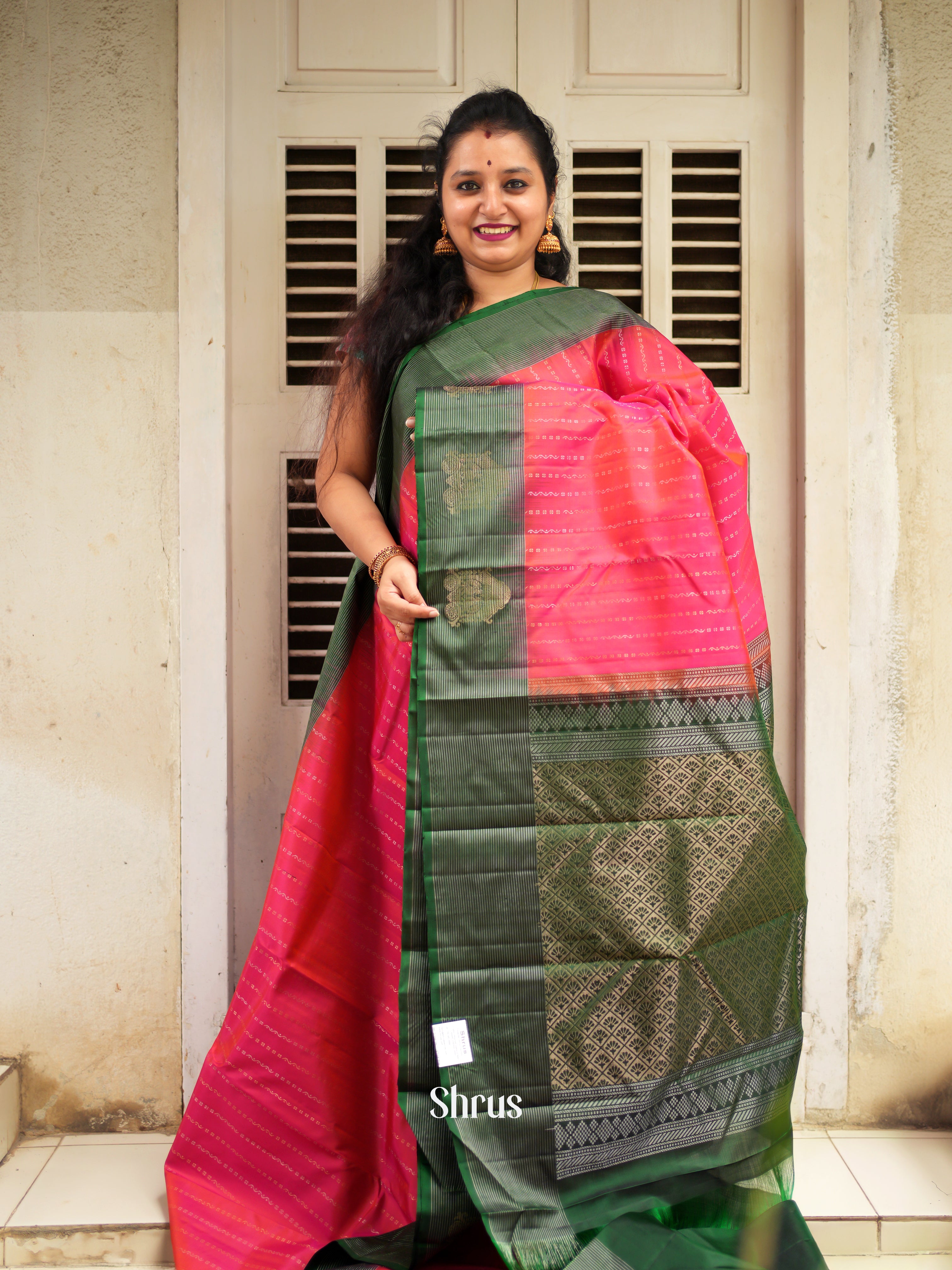 Pink & Green - Soft Silk Saree