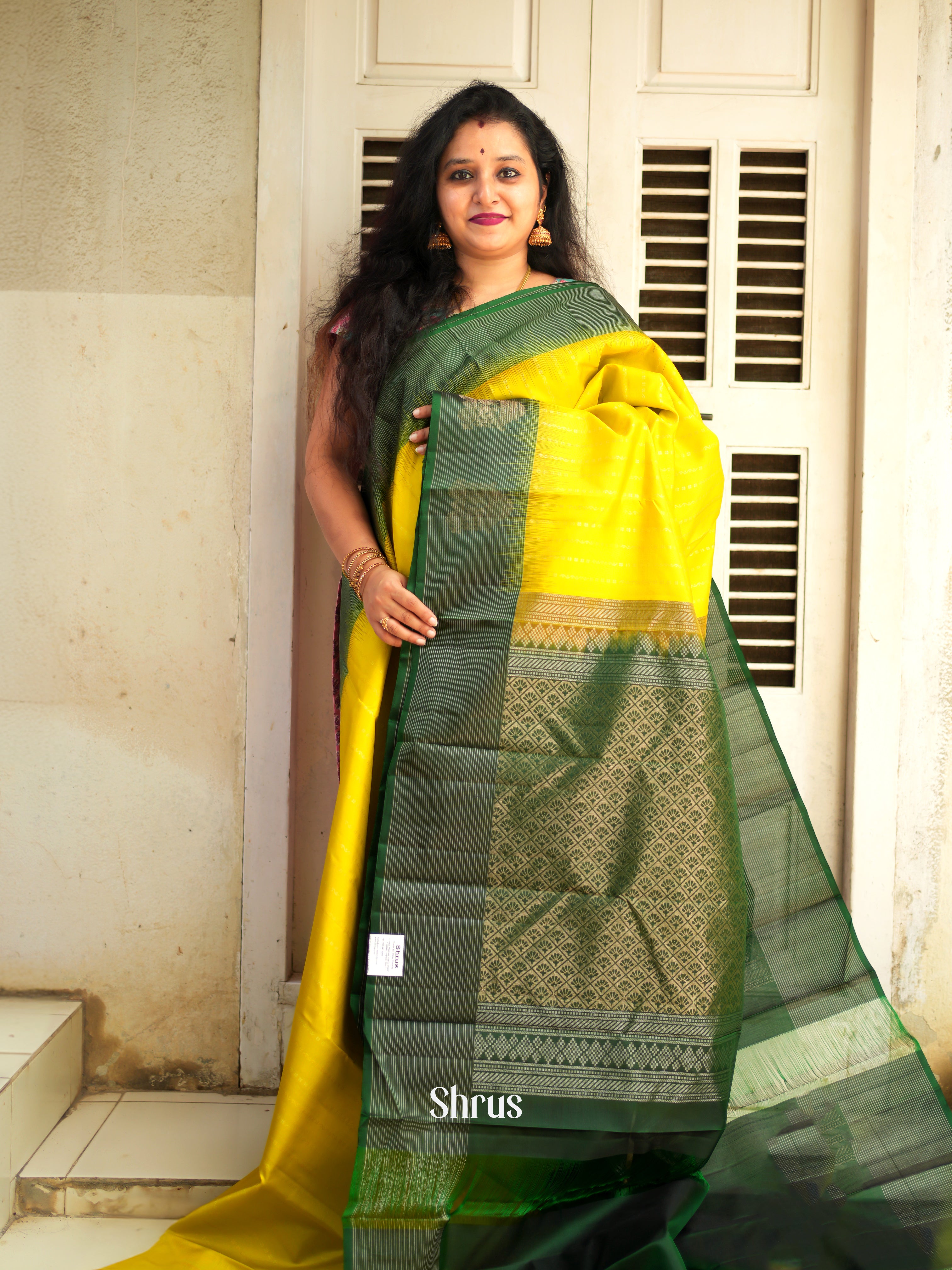 Yellow & Green - Soft Silk Saree