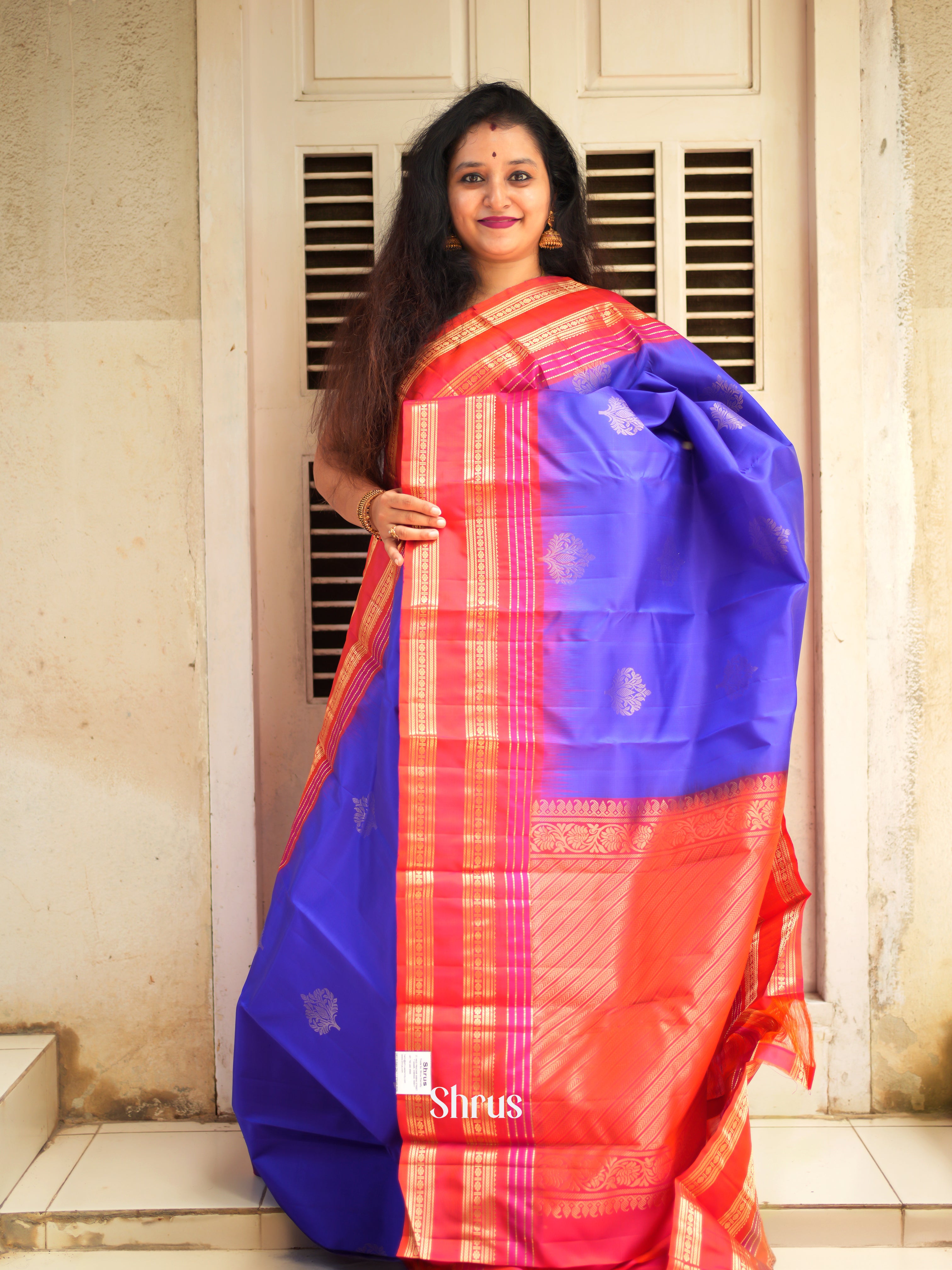 Purple & Orangish Pink - Soft Silk Saree