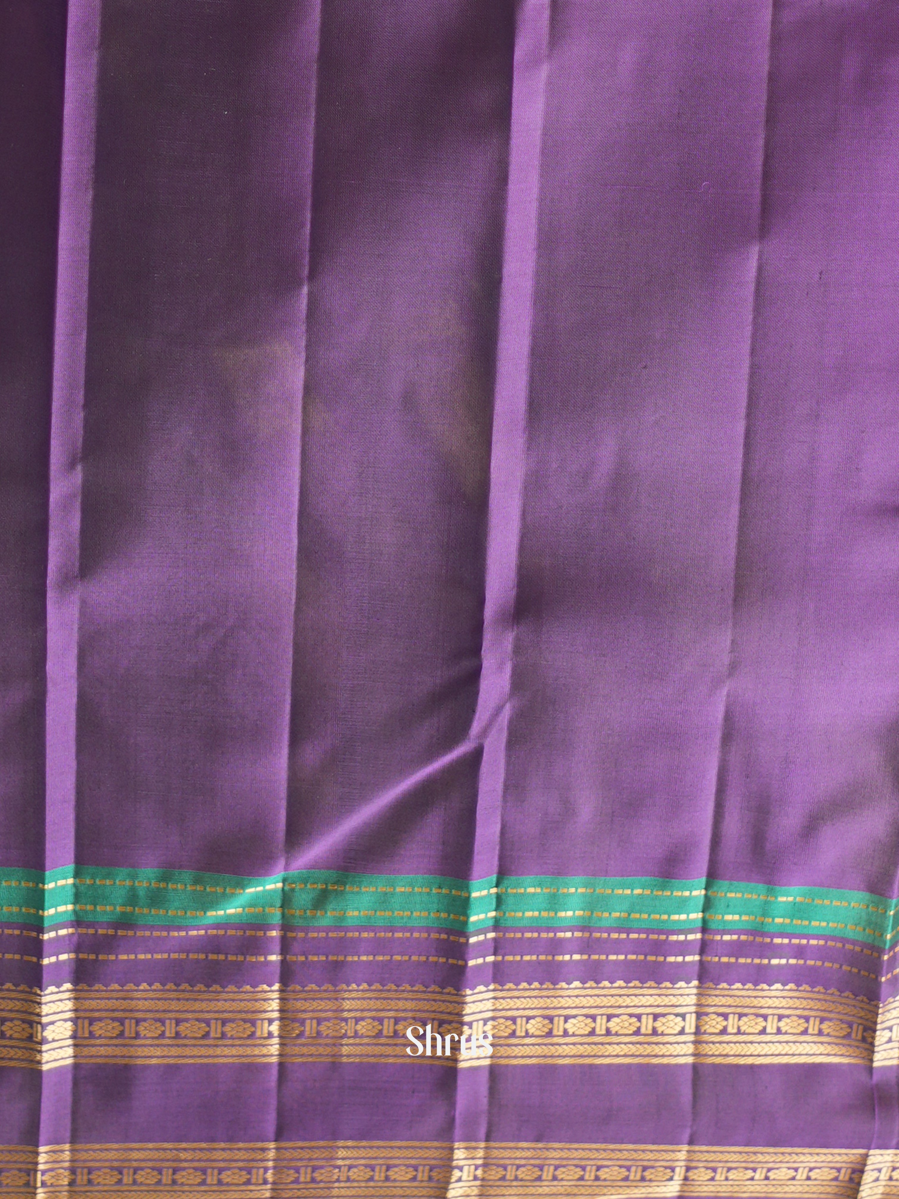 Cream & Purple  - Soft Silk Saree