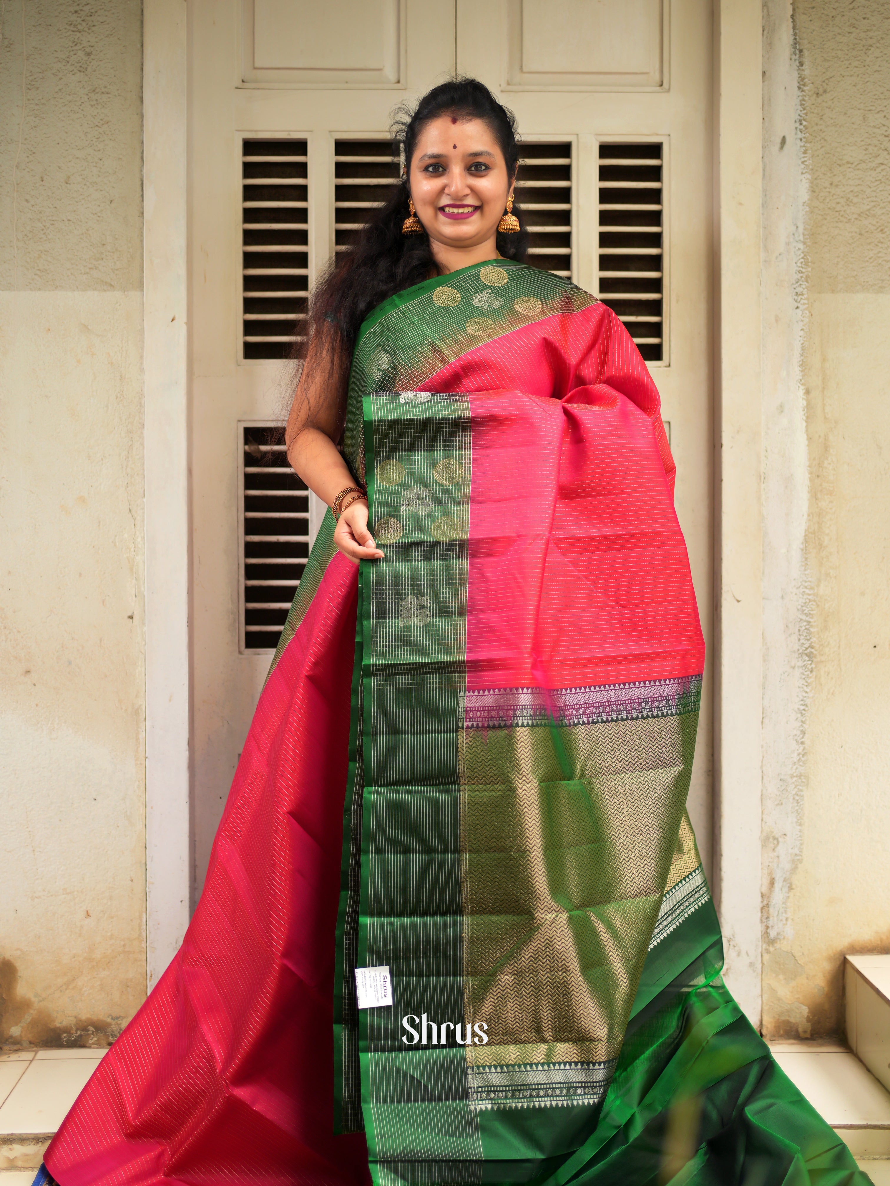 Red & Green  - Soft Silk Saree