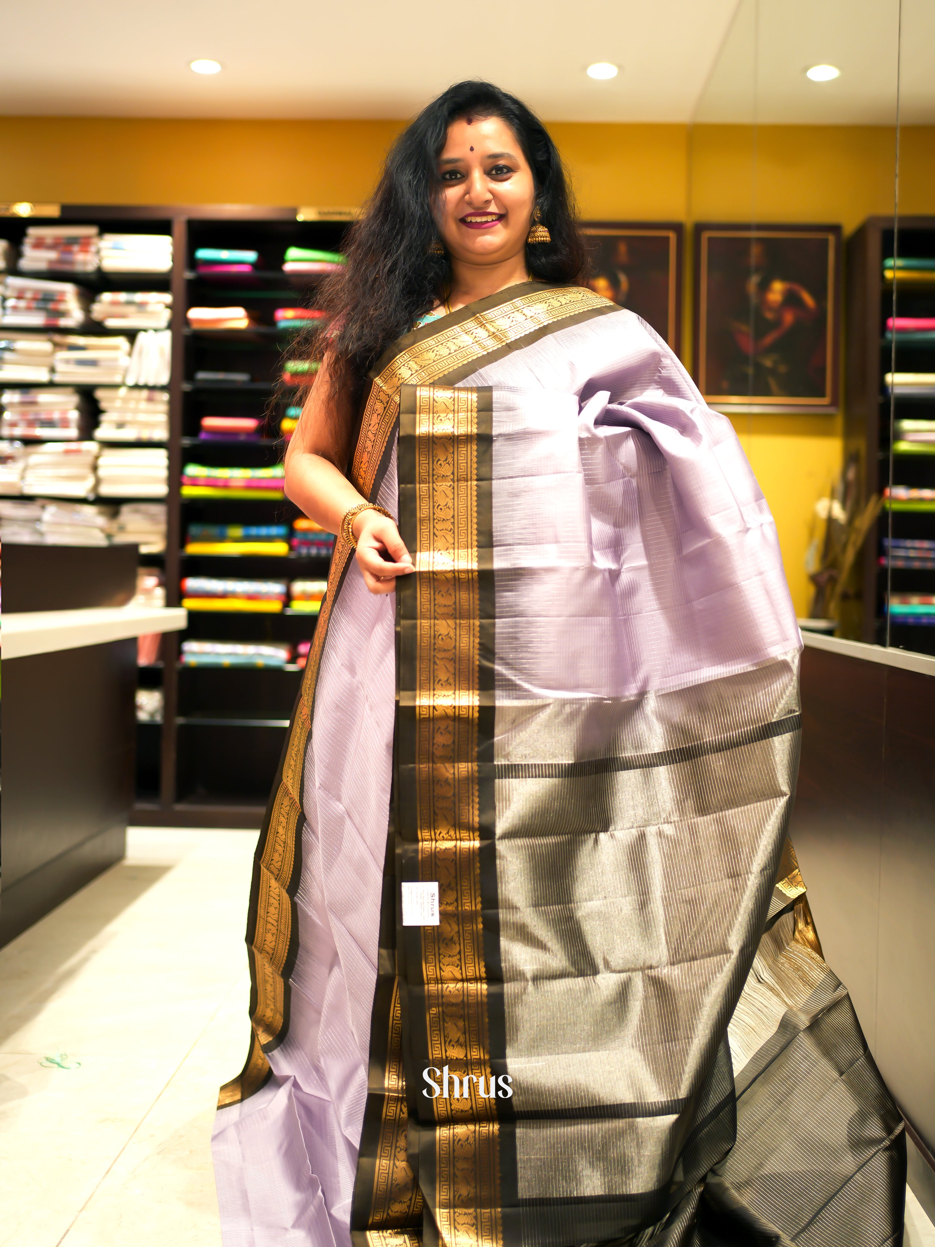 Lavender & Black  - Soft Silk Saree